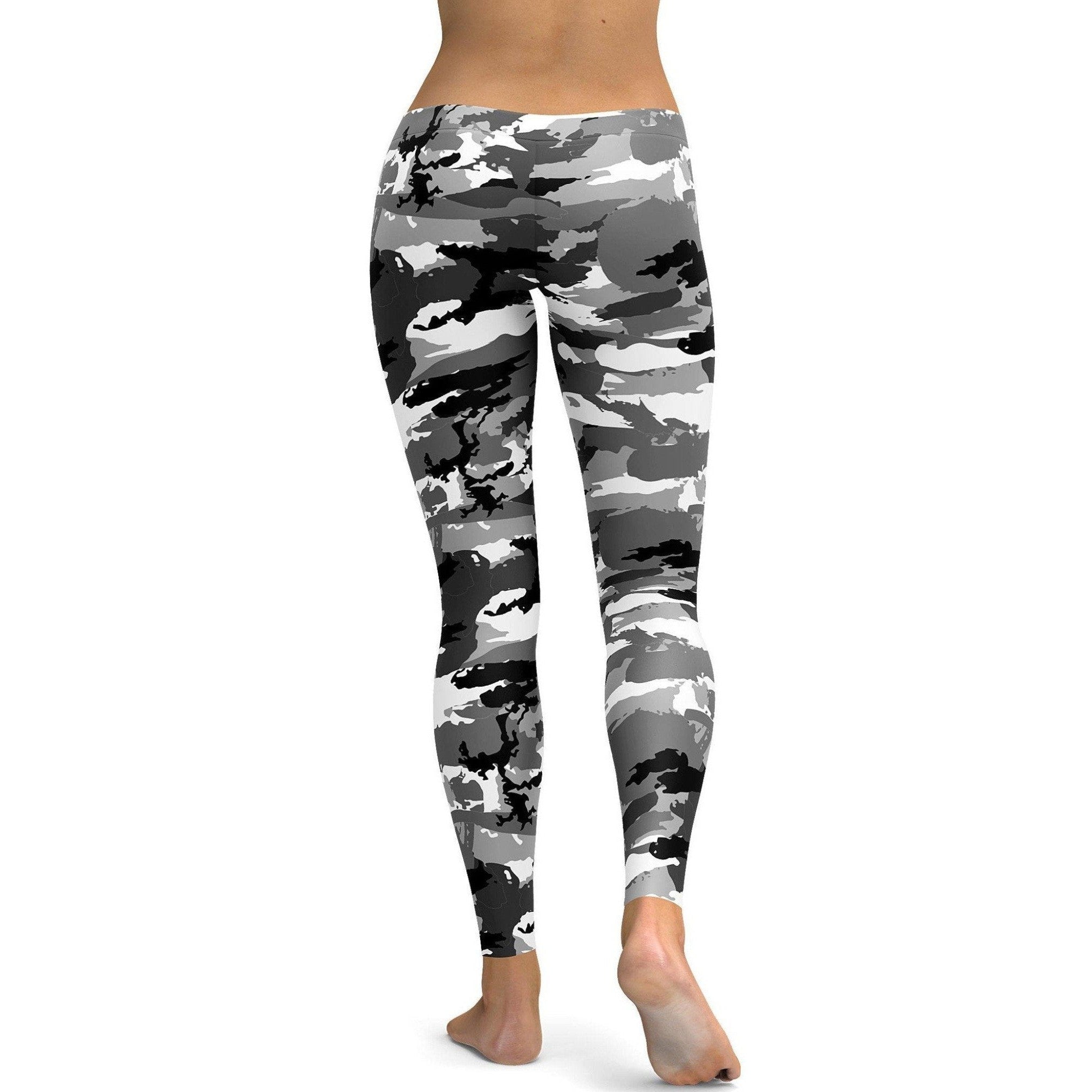 Womens Workout Yoga Black & White Camo Leggings Grey | Gearbunch.com