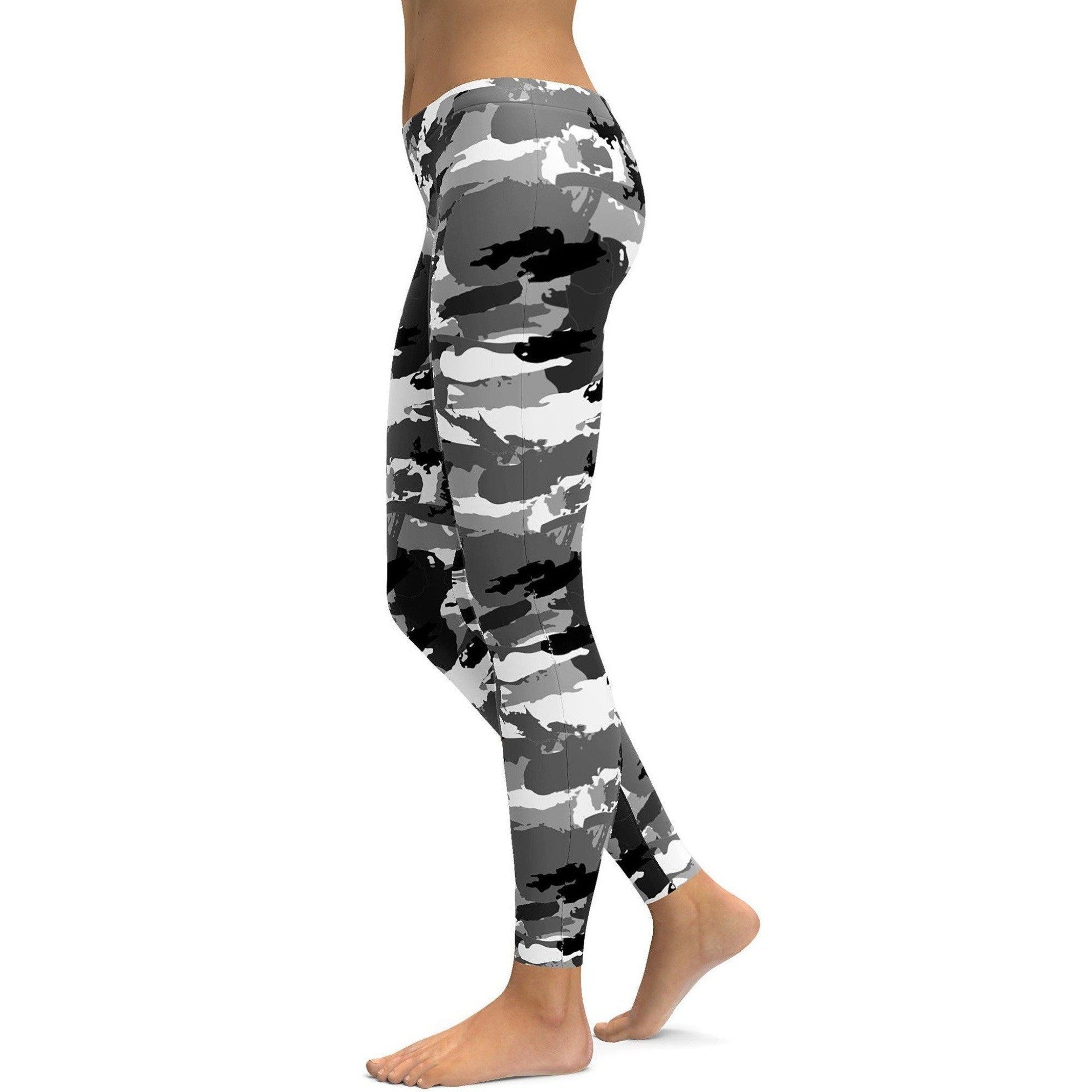 Womens Workout Yoga Black & White Camo Leggings Grey