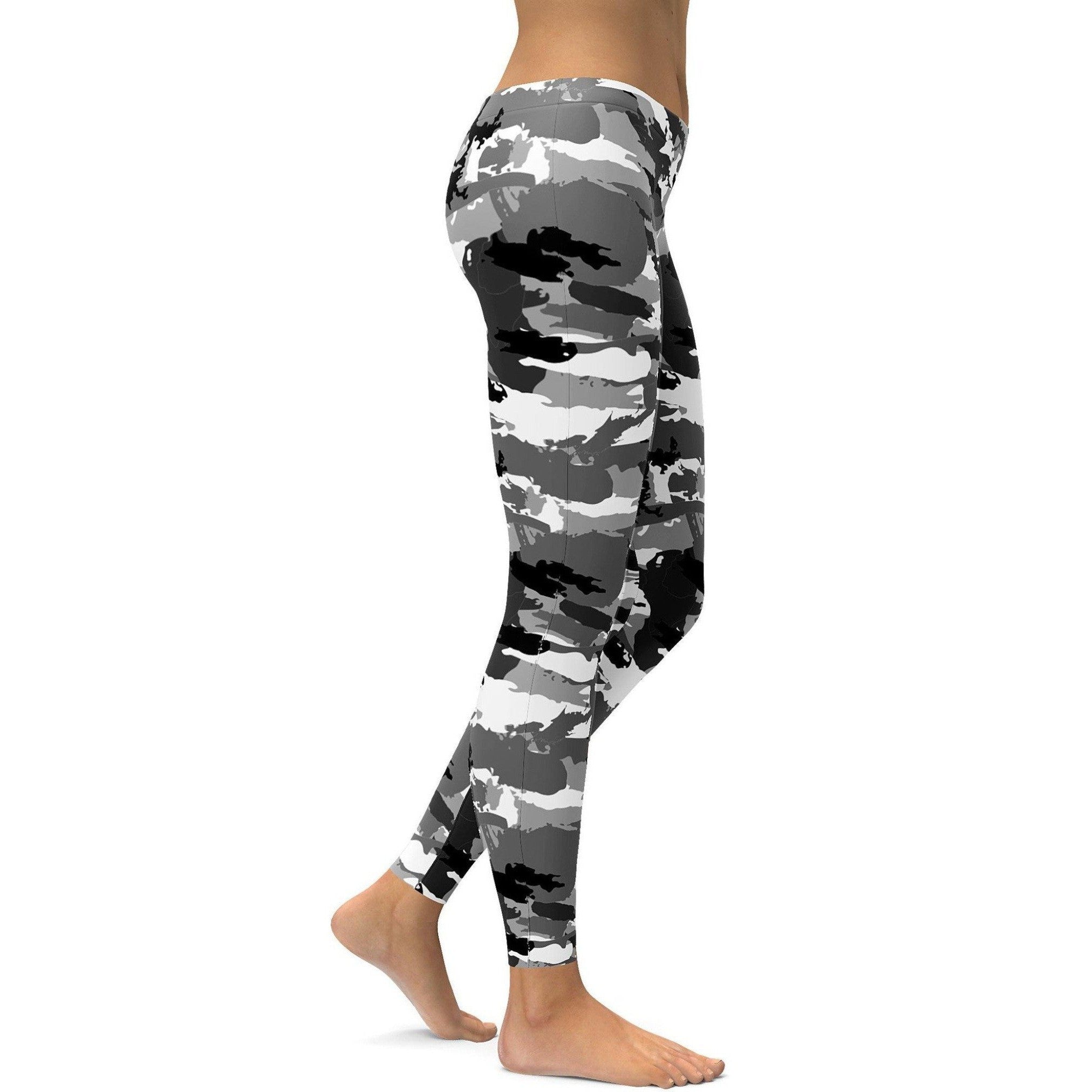 Womens Workout Yoga Black & White Camo Leggings Grey | Gearbunch.com