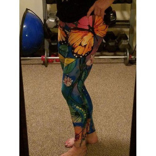 Womens Workout Yoga Blue Metamorphosis Leggings Yellow/Red/Black | Gear Bunch