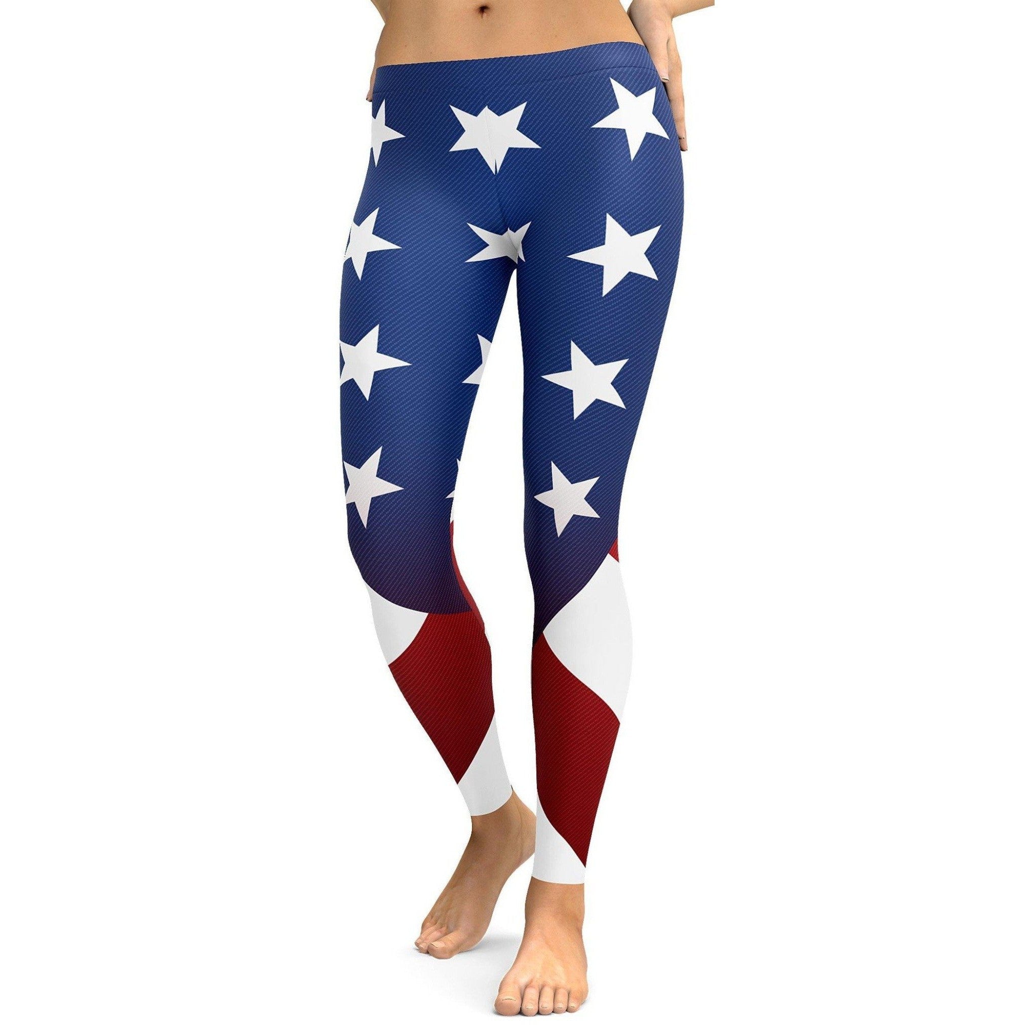 Womens Workout Yoga American Flag Leggings Red/Blue/White | Gearbunch.com