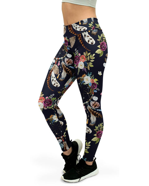Boho Dreamcatcher and Flowers Yoga Pants GearBunch
