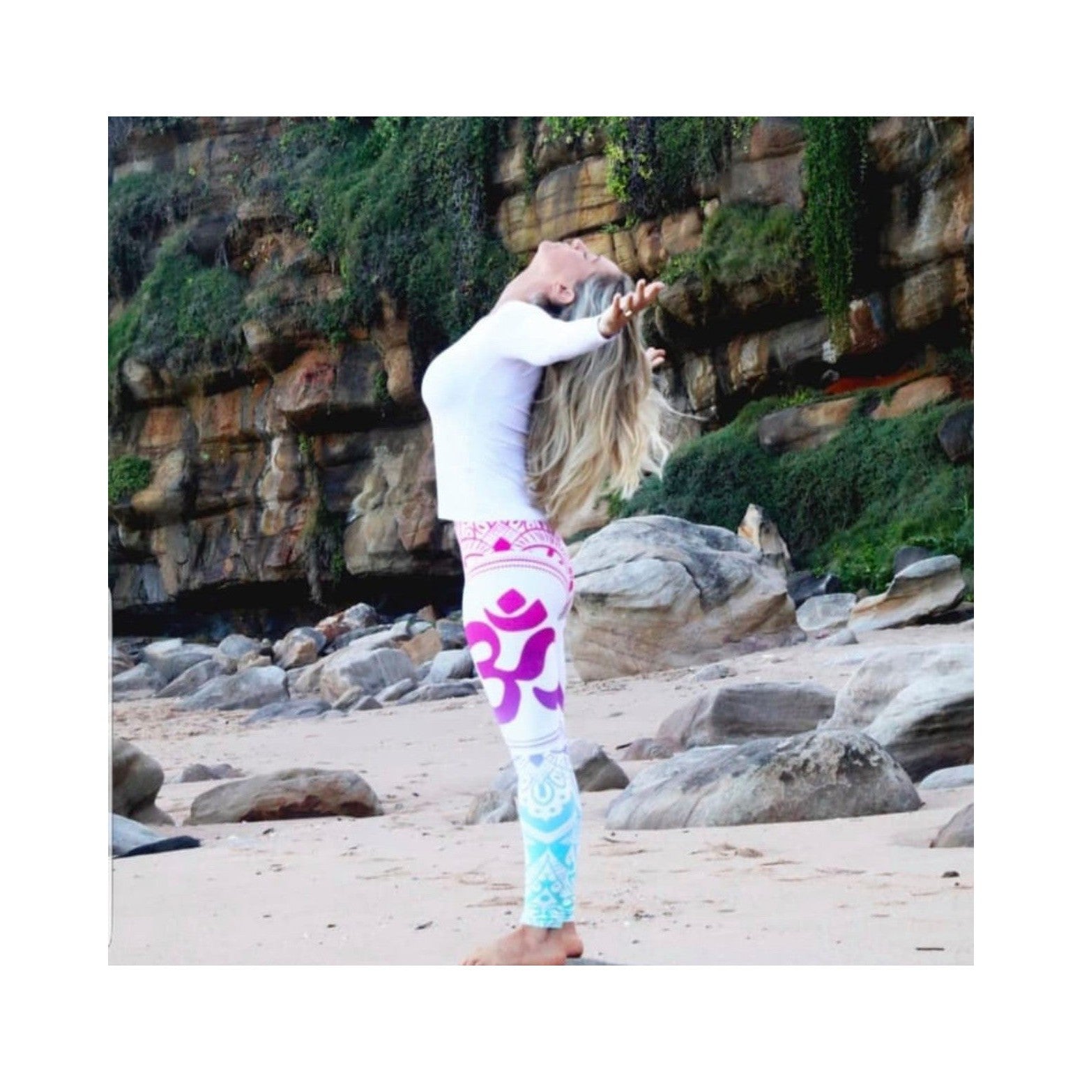 Womens Workout Yoga Bright OM Leggings Pink/White/Aqua | Gearbunch.com