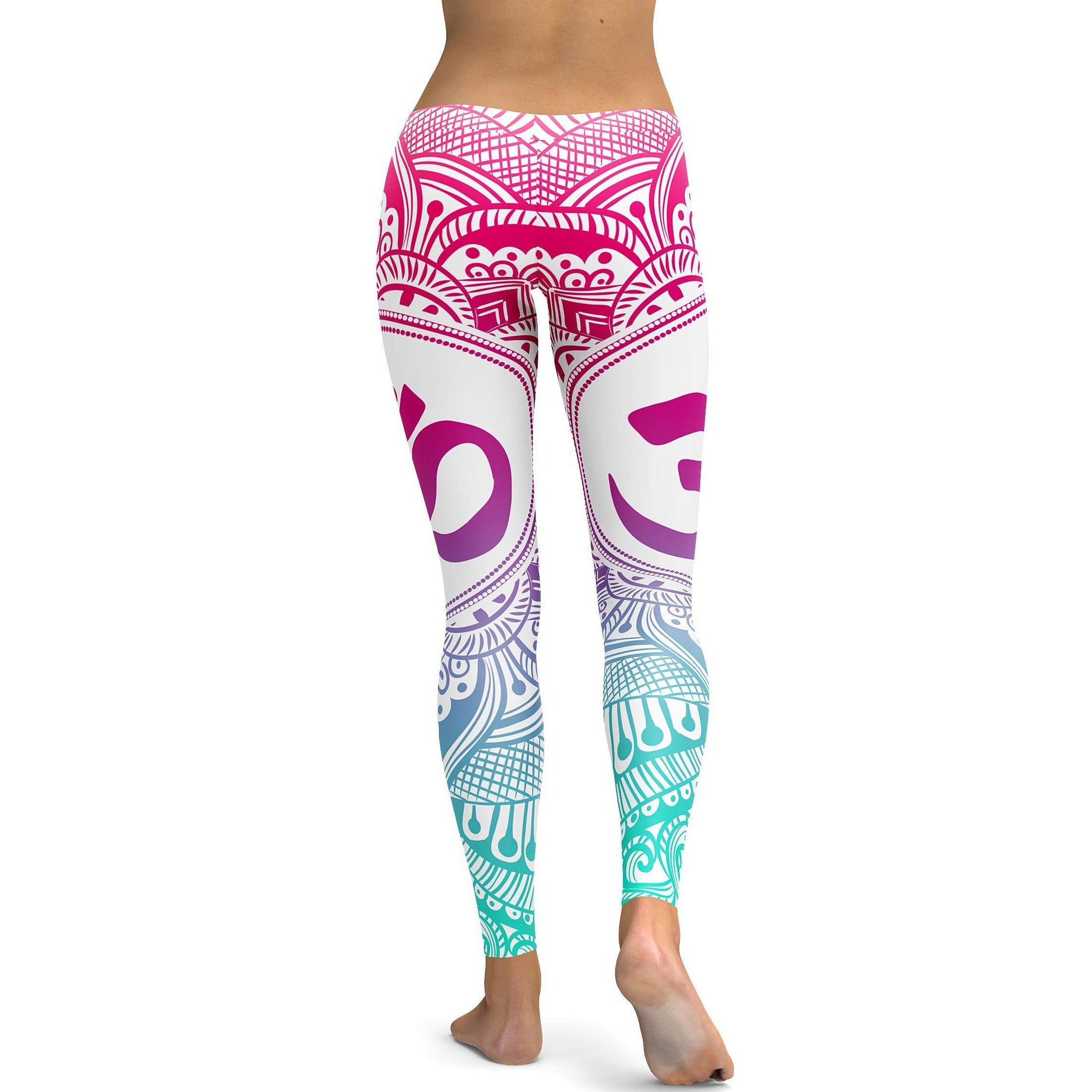 Womens Workout Yoga Bright OM Leggings Pink/White/Aqua | Gearbunch.com