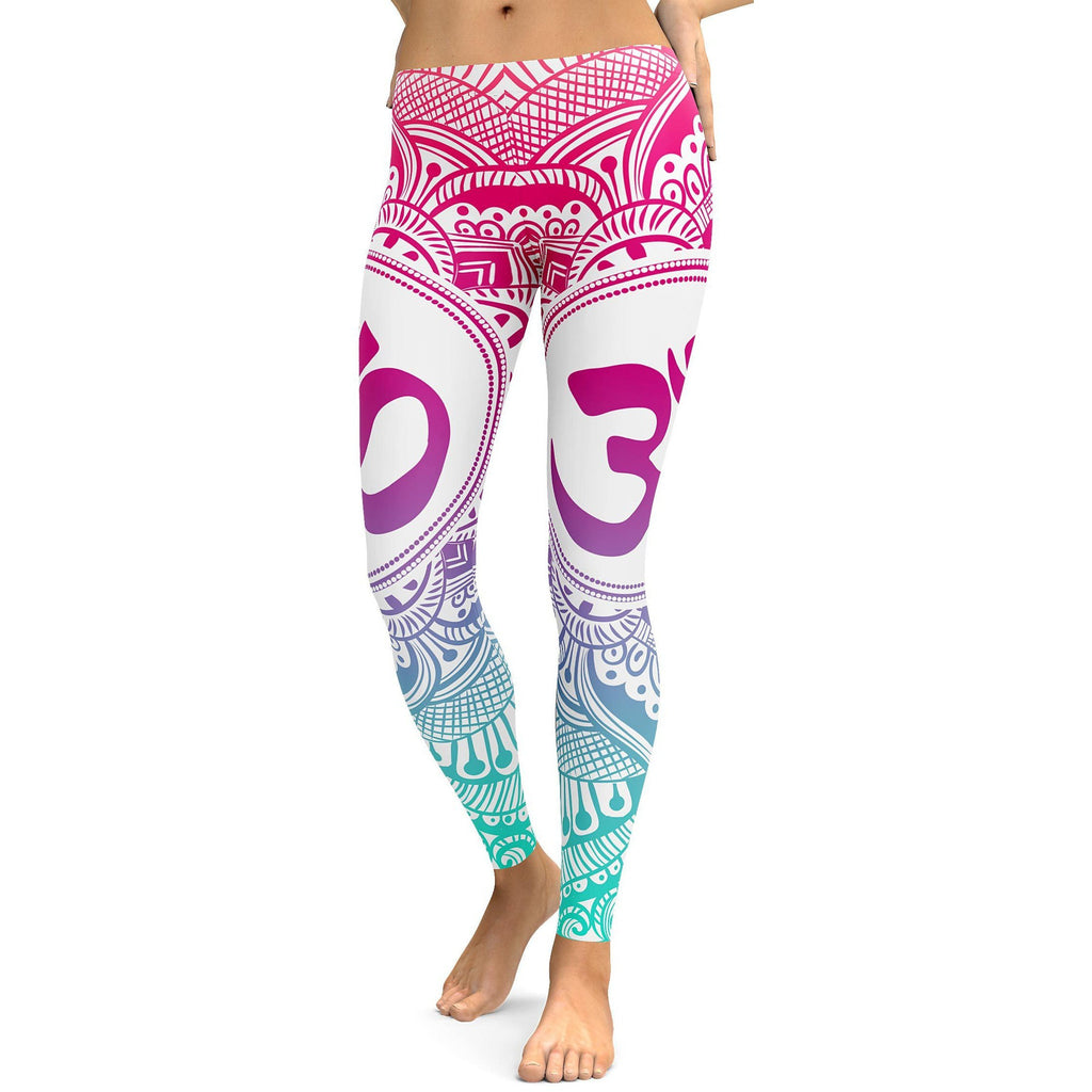 Womens Workout Yoga Bright Ornament Pattern Leggings Pink/White |  Gearbunch.com