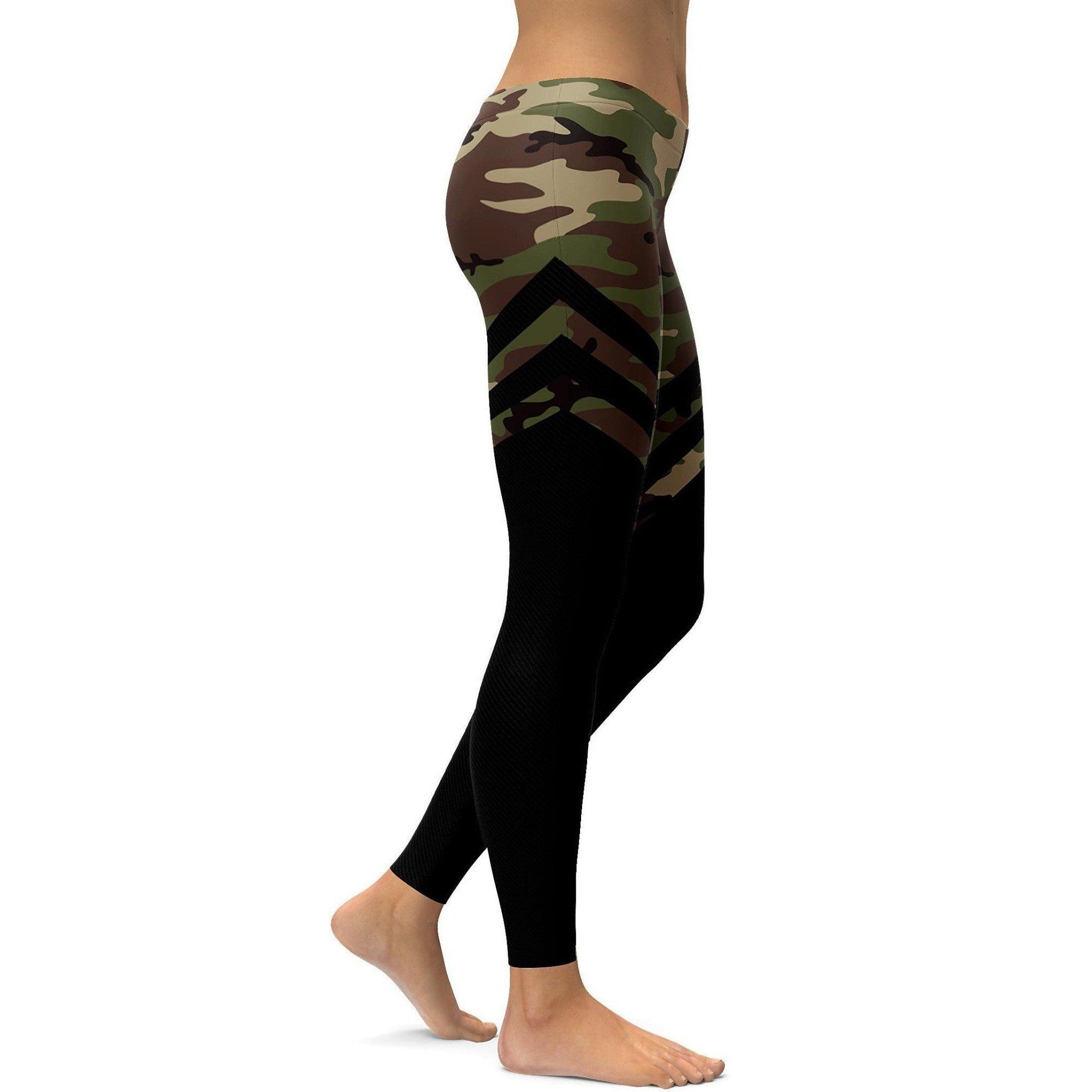 Womens Workout Yoga Black & Camo Thigh High Stocking Leggings Black/Grey