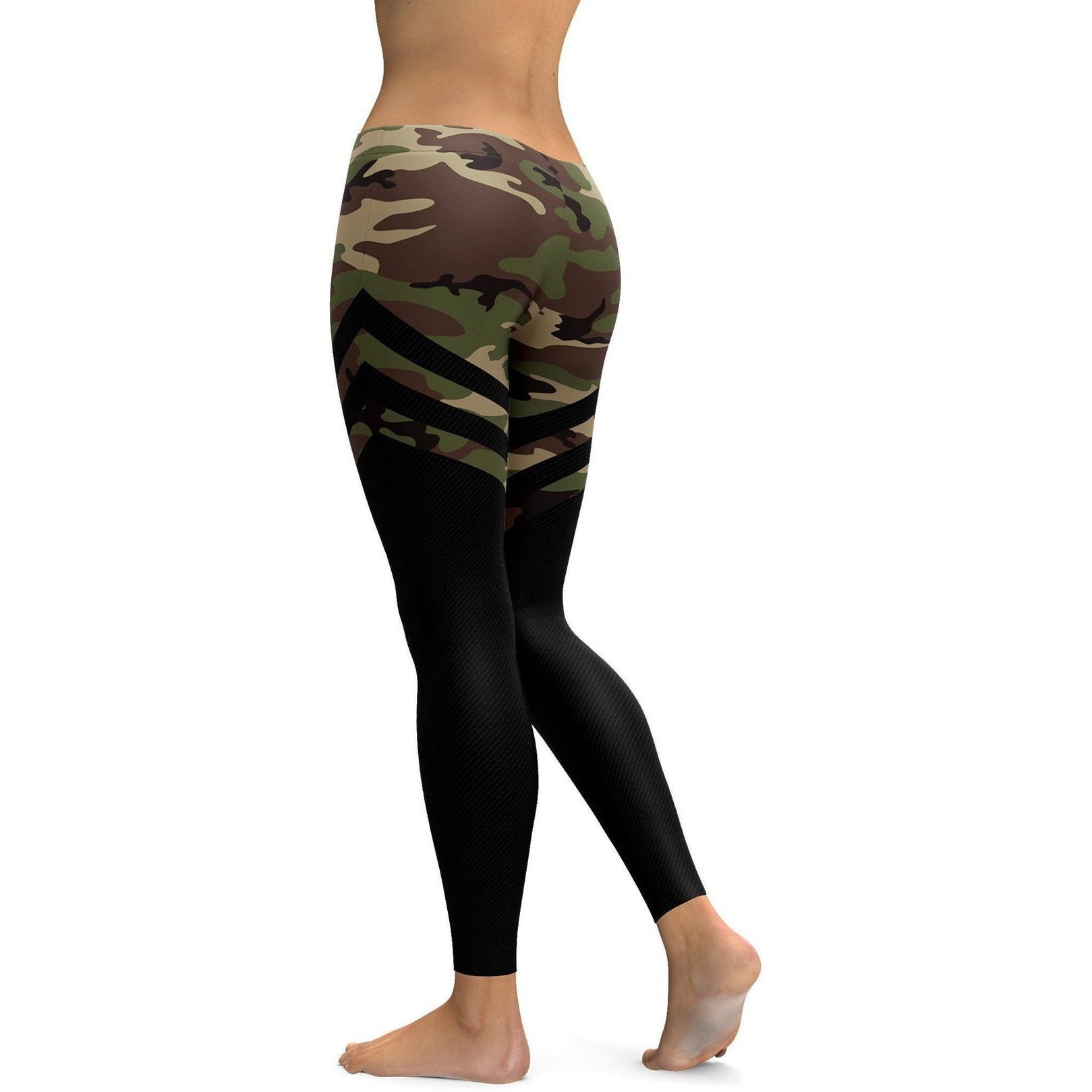 Womens Workout Yoga Black & Camo Thigh High Stocking
