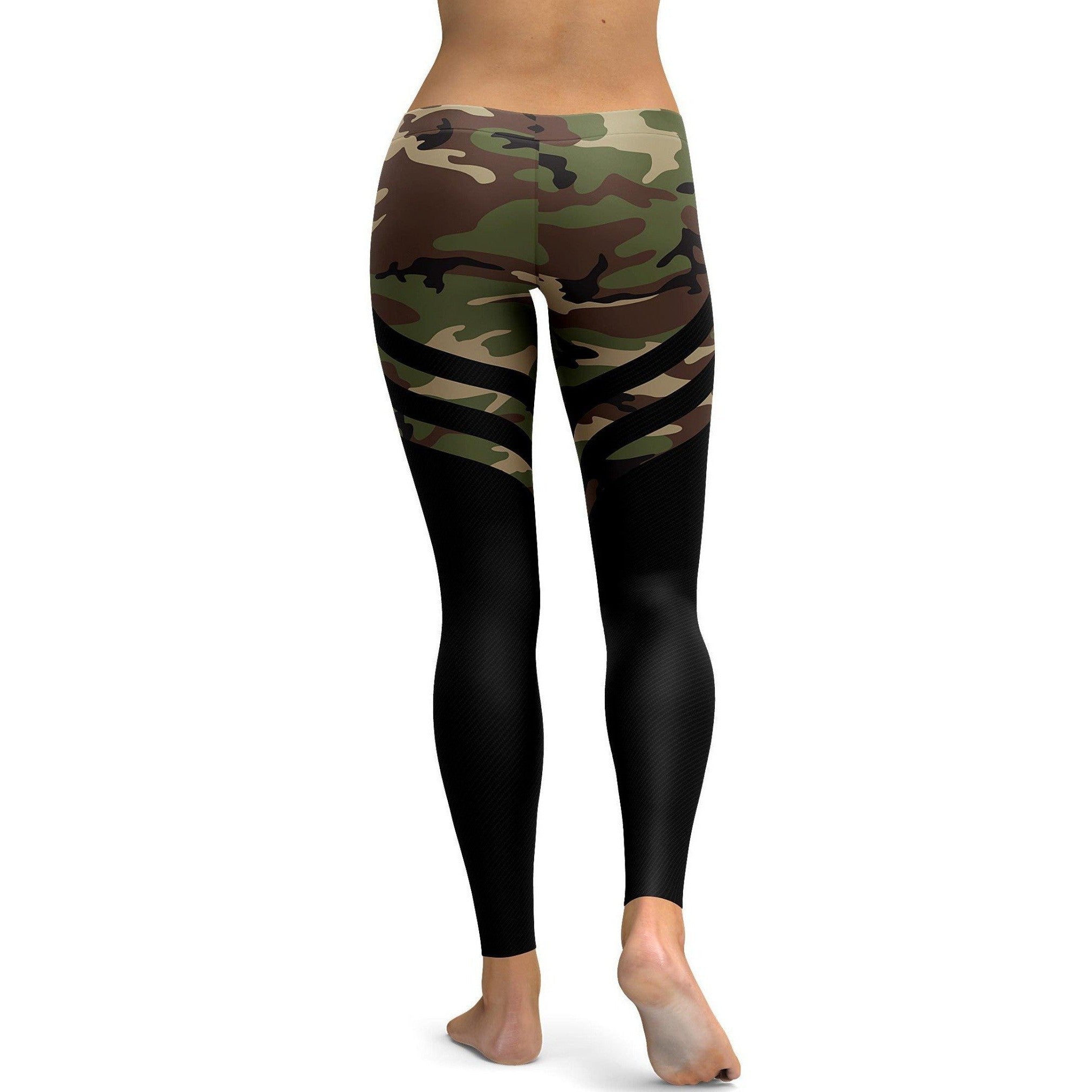 Womens Workout Yoga Black & Camo Thigh High Stocking Leggings