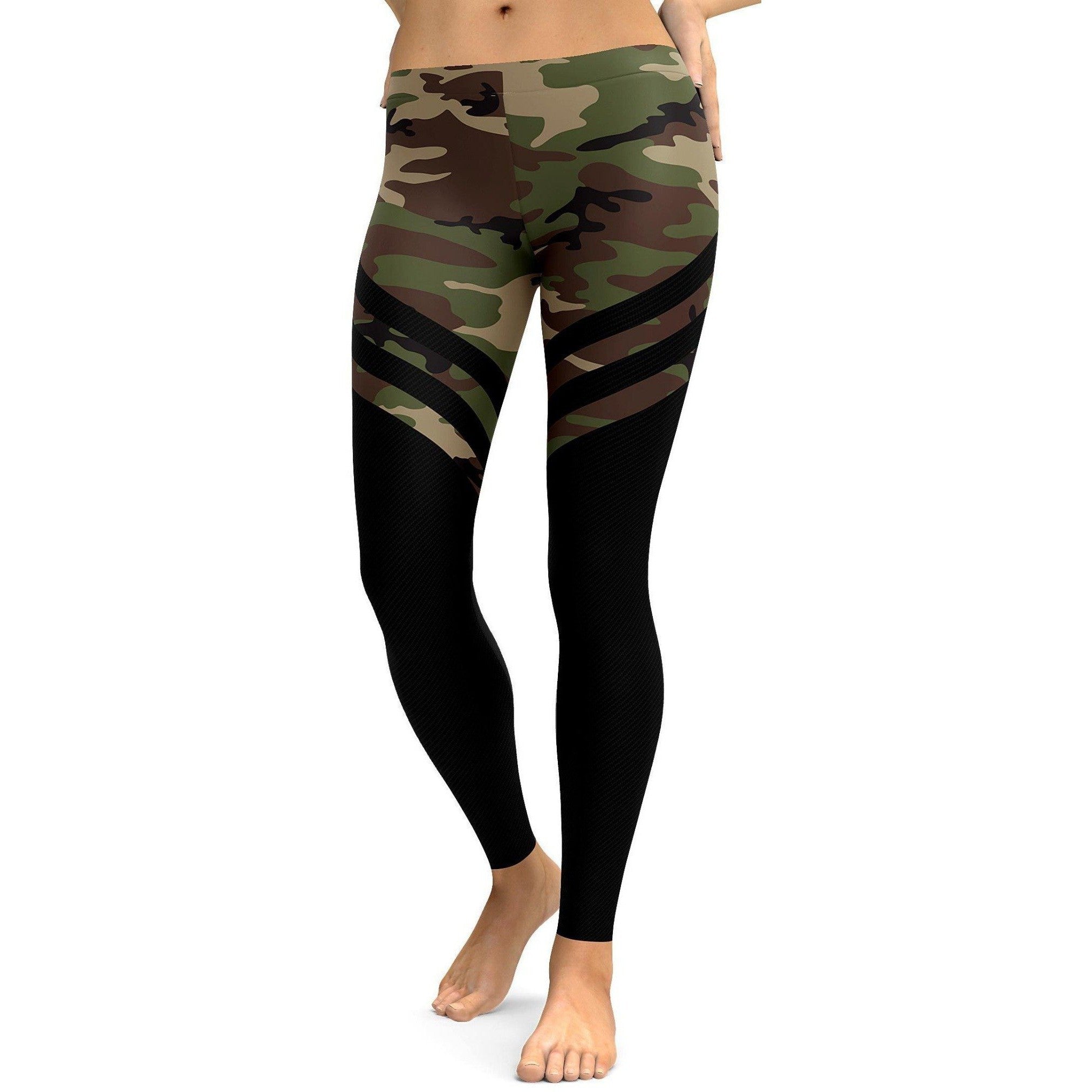 Womens Workout Yoga Black & Camo Thigh High Stocking Leggings Black/Grey| Gear Bunch