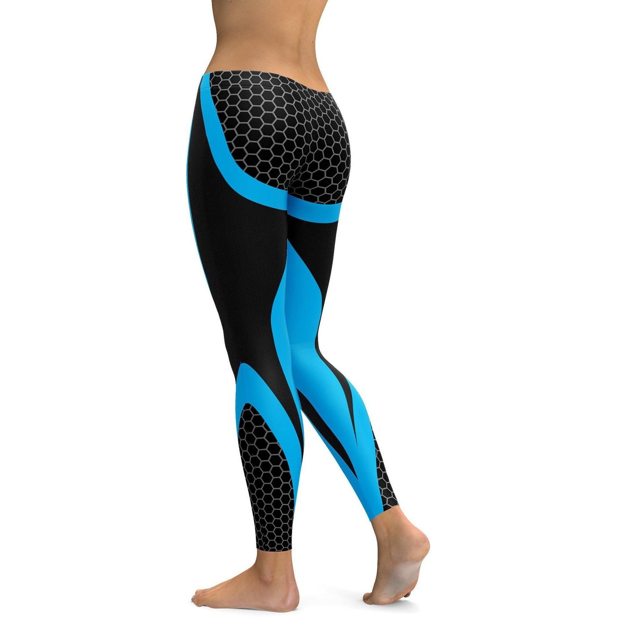 Blue black carbon fiber patterned leggings