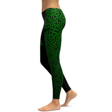 Womens Workout Yoga Irish Green Tartan Leggings Green/Black/Yellow
