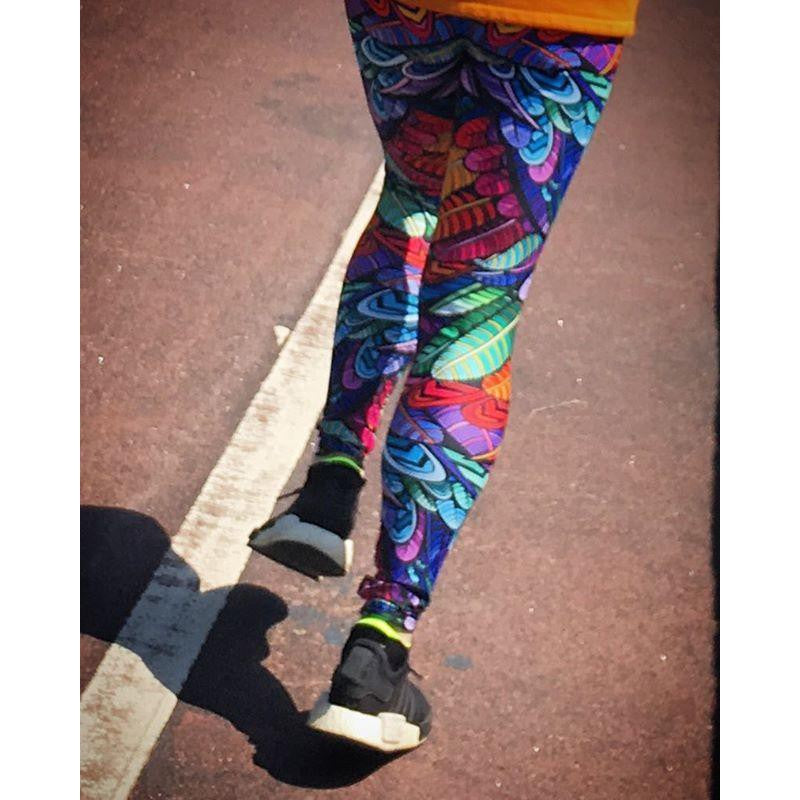 Womens Workout Yoga Colorful Feather Leggings Pink/Purple/Blue | Gearbunch.com