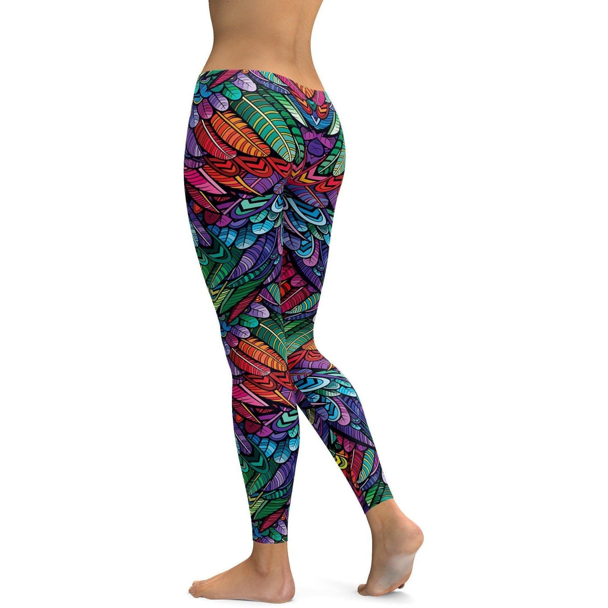 Womens workout yoga Colorful Feathers Leggings