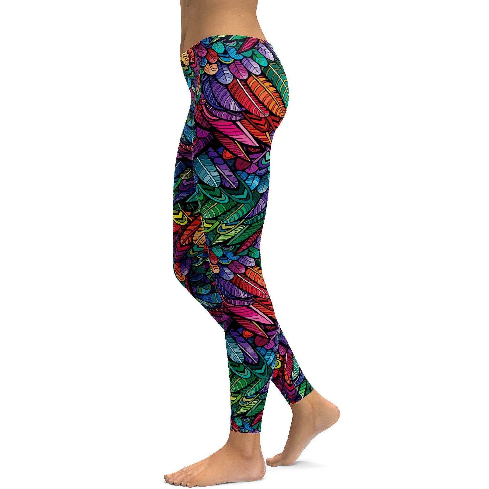 Womens Colorful Feather Leggings with eye-catching design