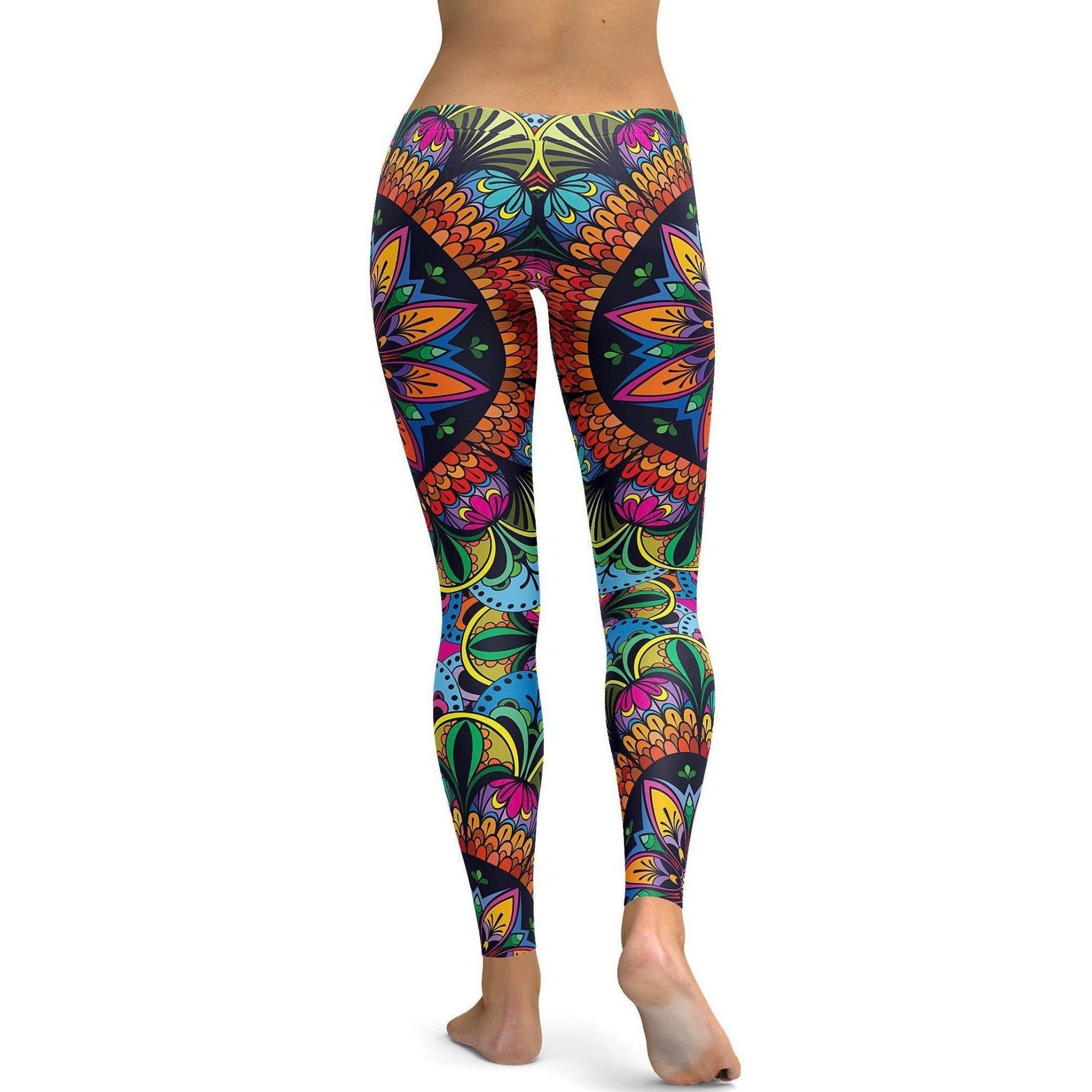 Womens Workout Yoga Colorful Mandala Leggings Blue/Red/Yellow | GearBunch