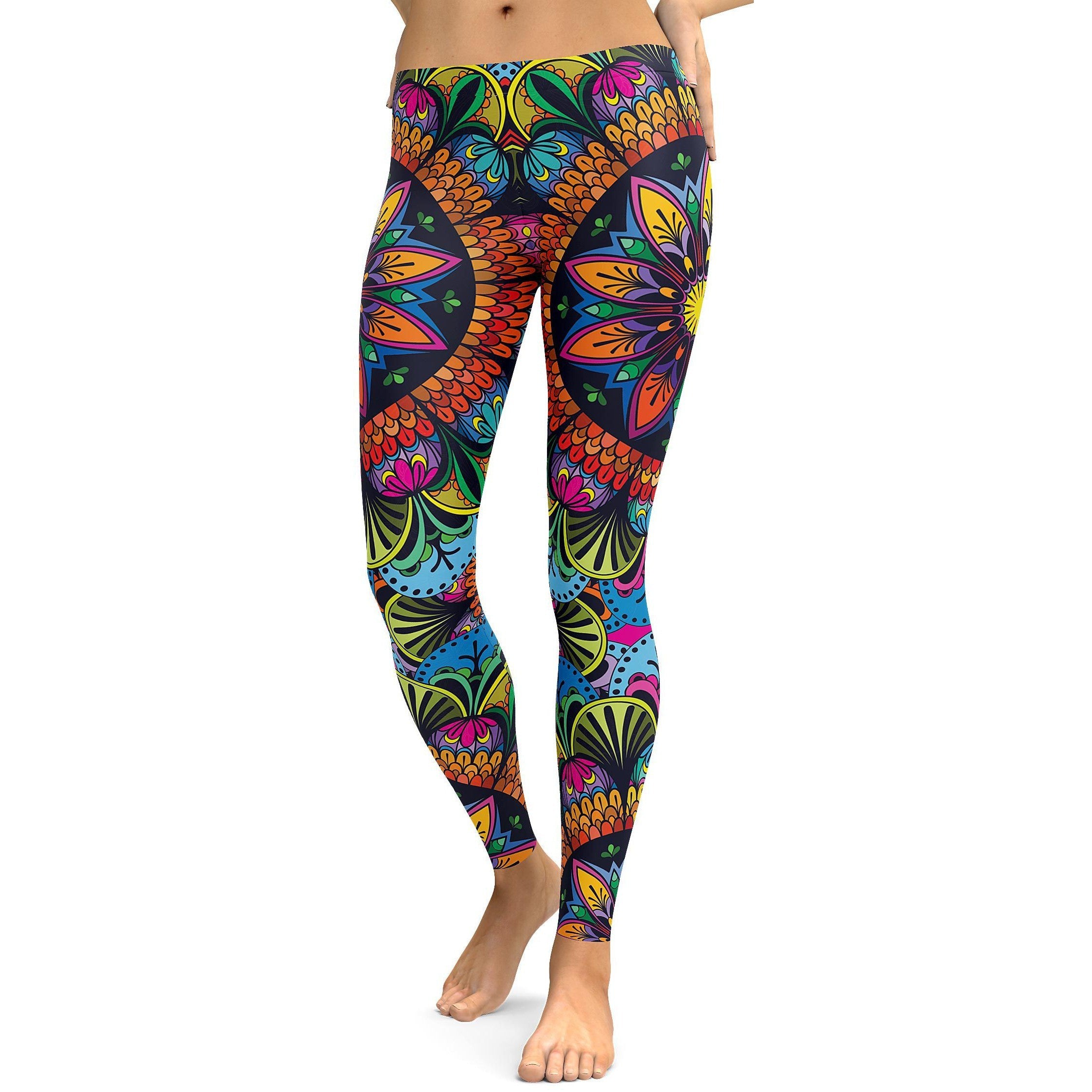 Womens Workout Yoga Colorful Mandala Leggings with rainbow colors