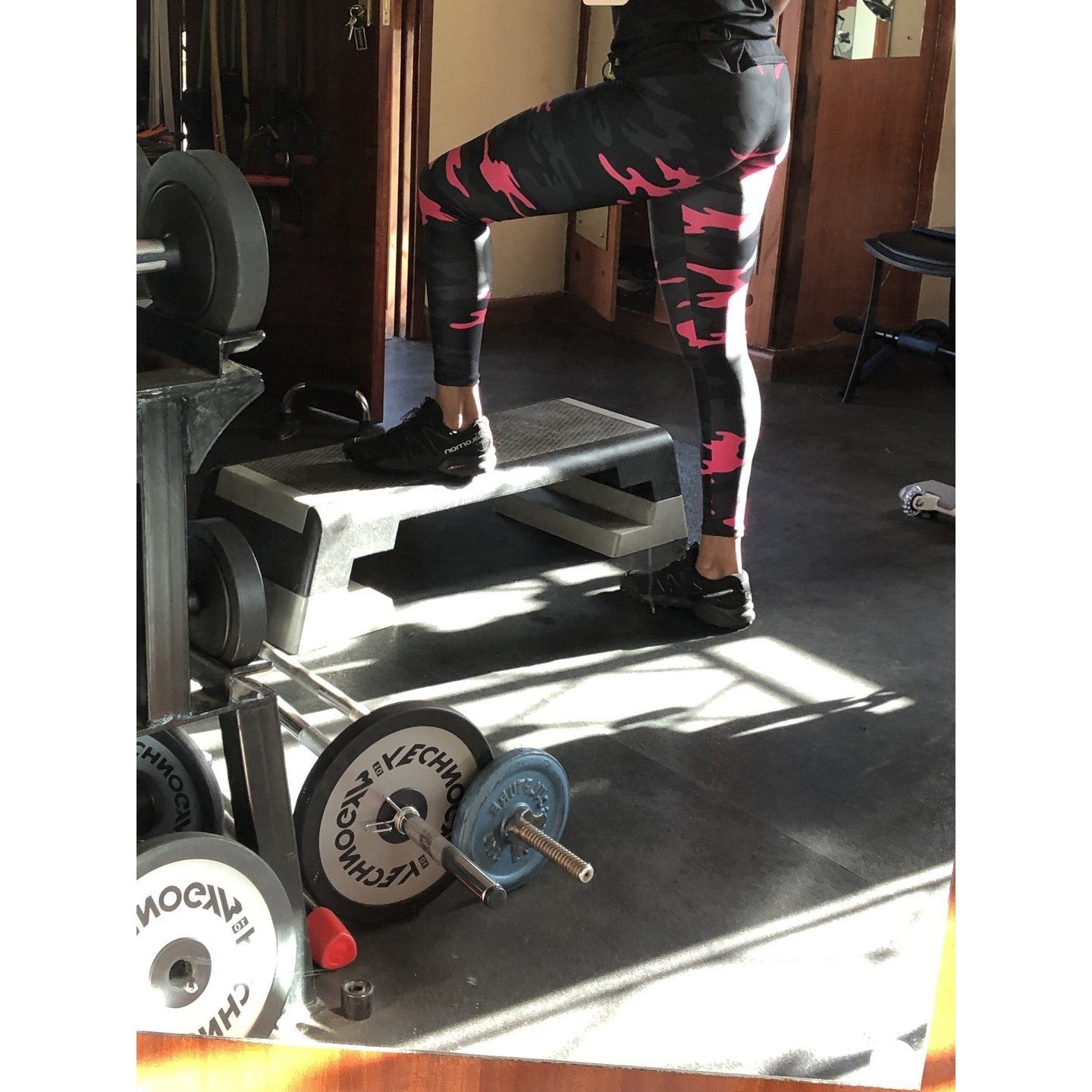 Womens Workout Yoga Dark Pink Camo Leggings Black/Pink/Grey | Gearbunch.com