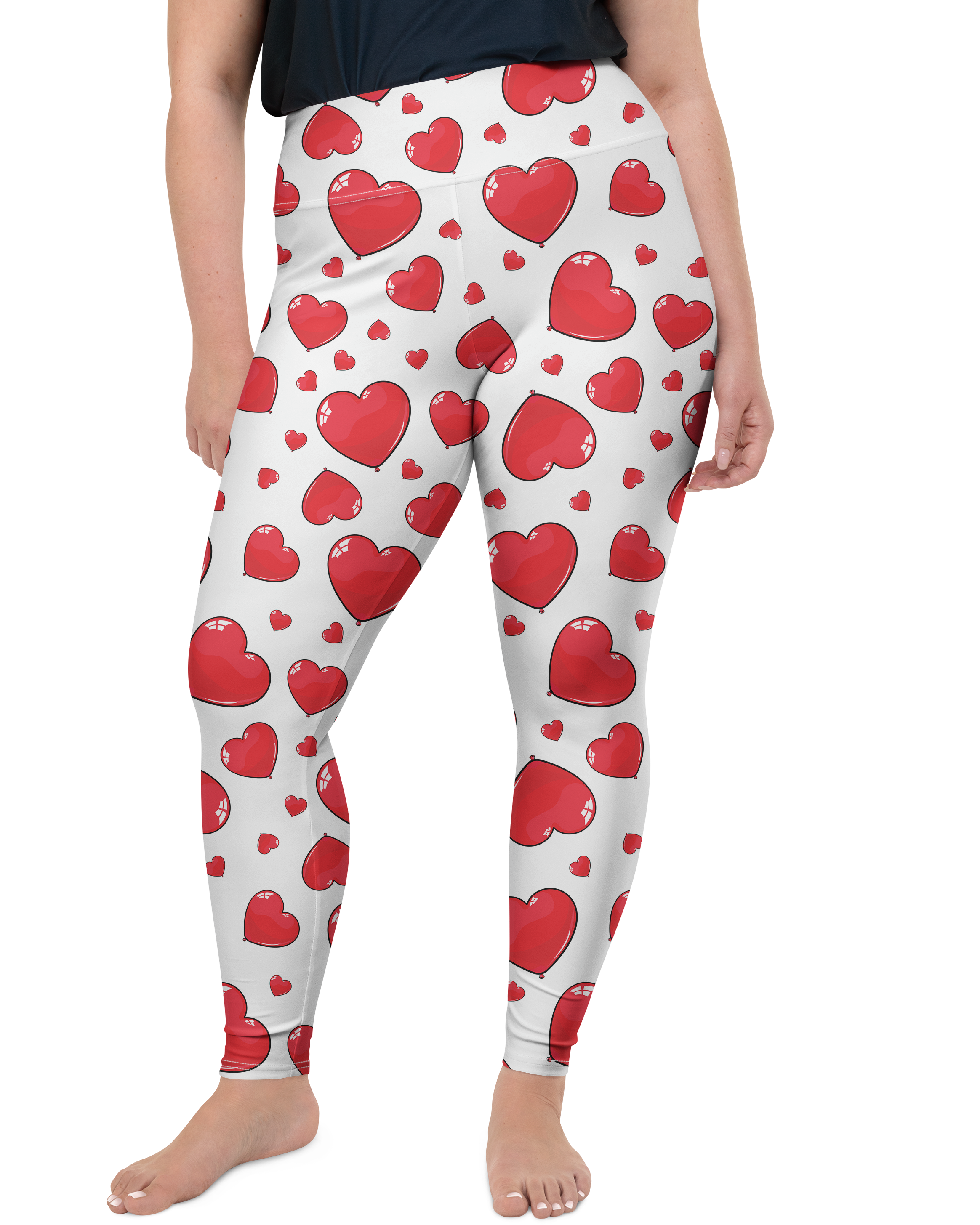 Red Heart Shaped Balloon Plus Size Leggings - Gearbunch