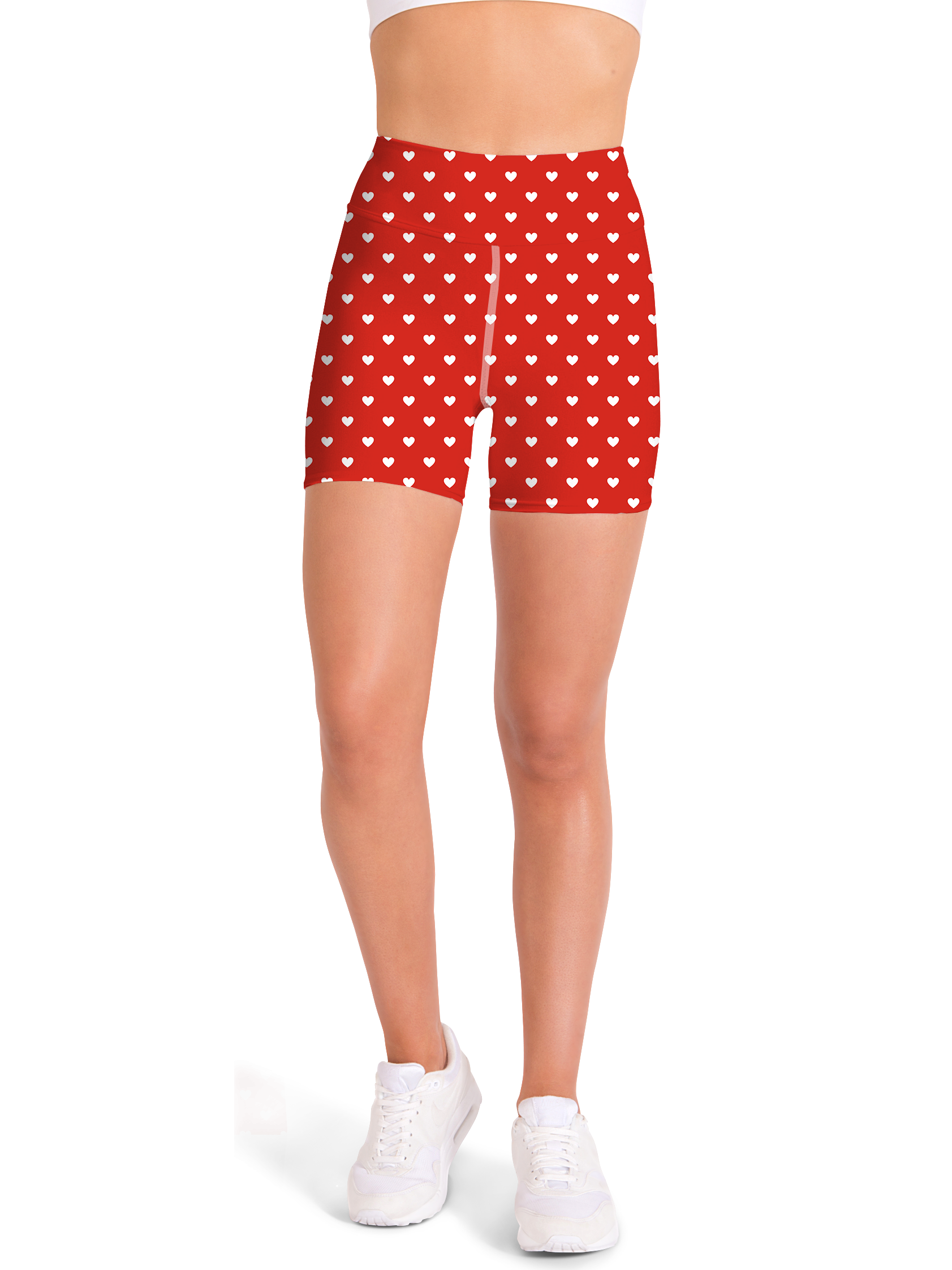 White Mini Hearts Red Yoga Shorts