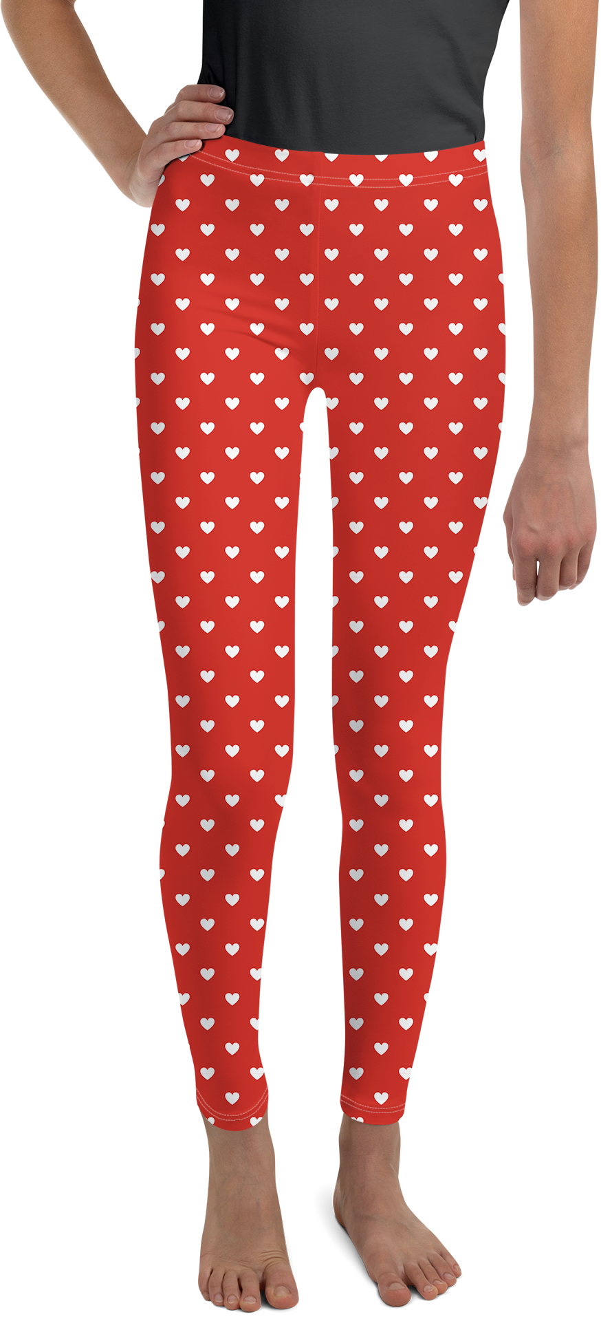 White Mini Hearts Red Youth Leggings - Gearbunch