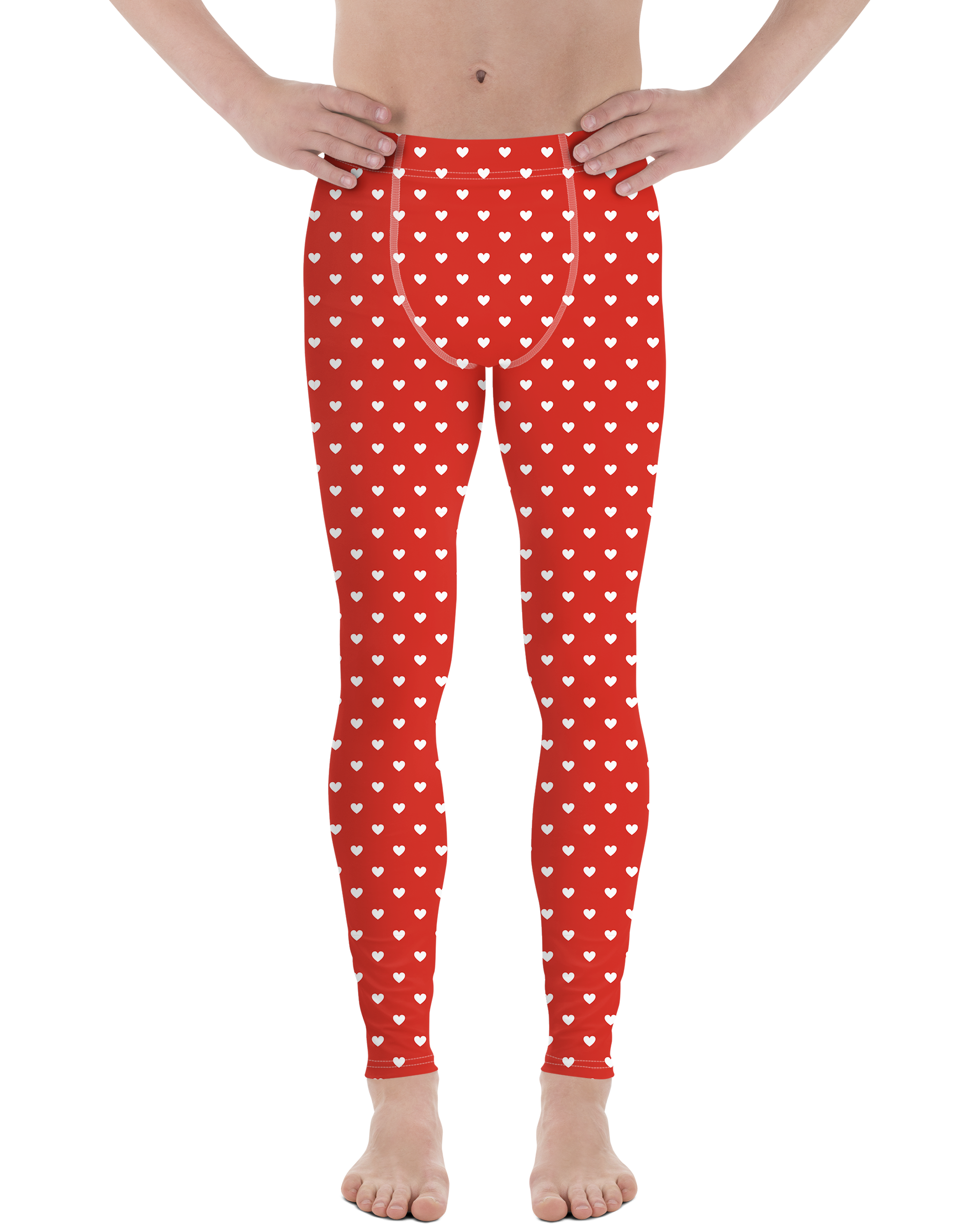 White Mini Hearts Red Meggings - Men's Leggings - Gearbunch 