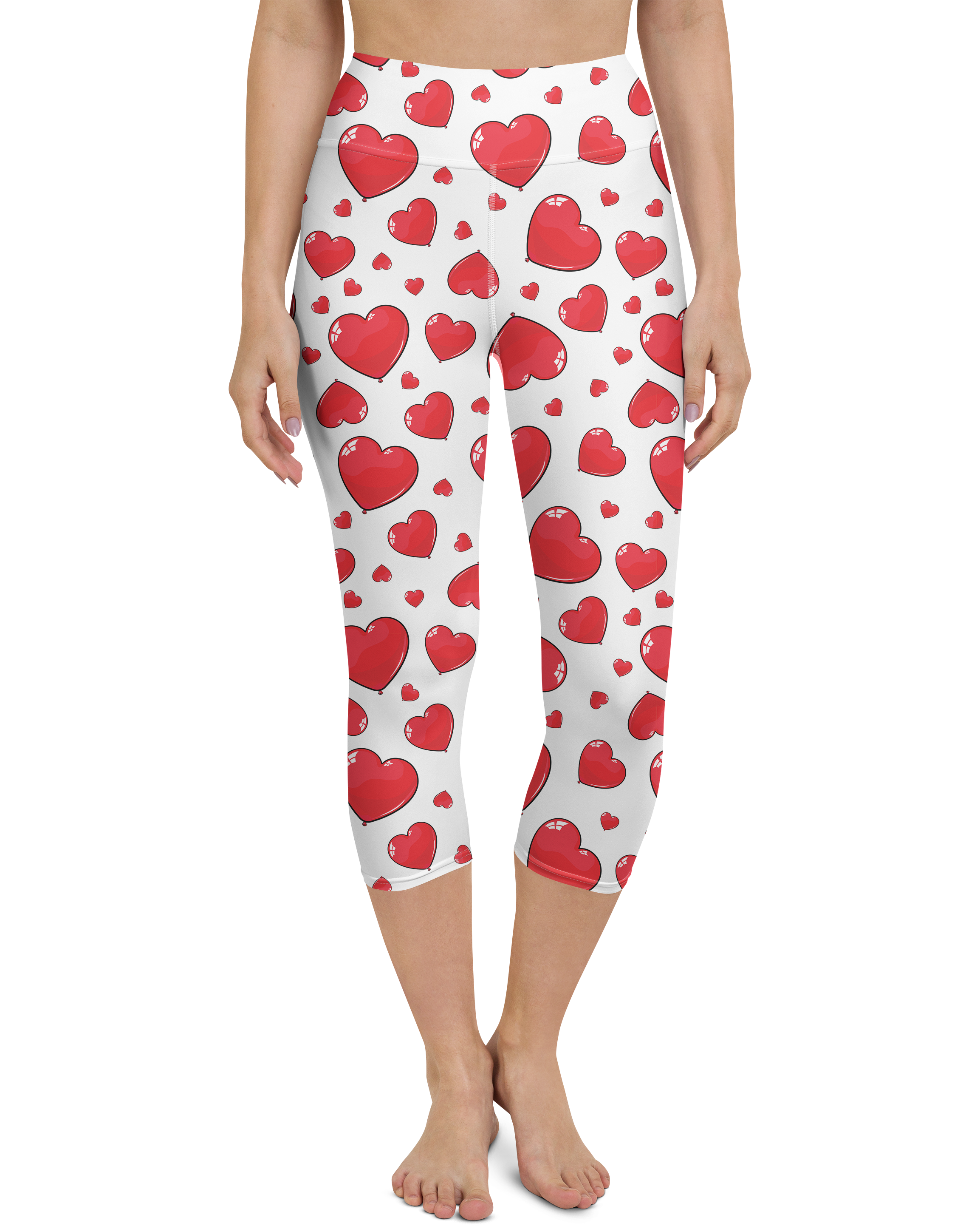 Red Heart Shaped Balloons Yoga Capris - Gearbunch