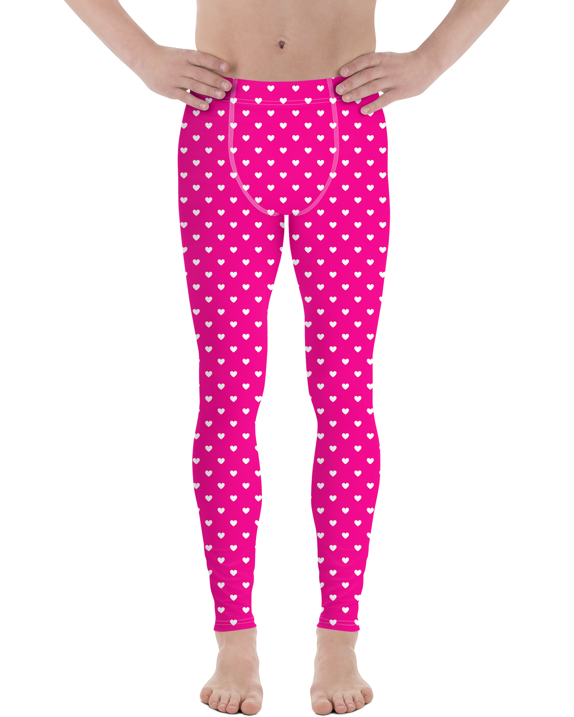 White Mini Hearts Pink Meggings - Gearbunch Men's Leggings