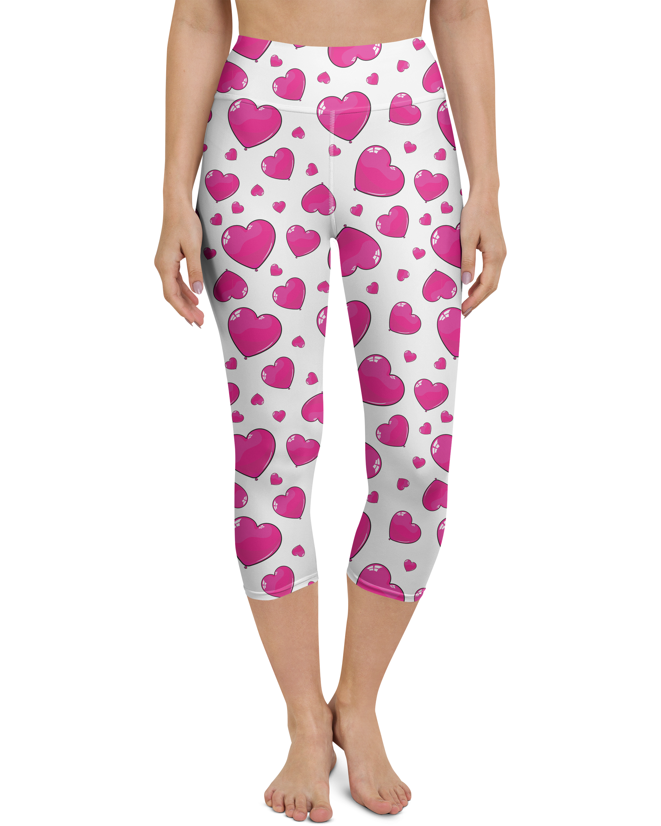 Pink Heart Shaped Balloons Yoga Capris - Gearbunch