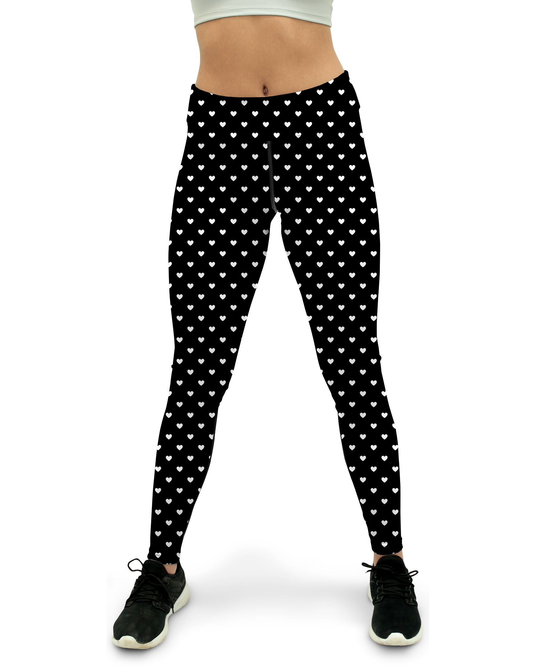 White Mini Hearts Black Yoga Pants - Gearbunch