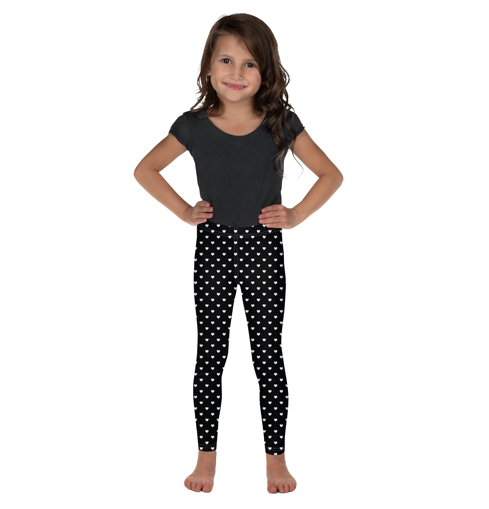 White Mini Hearts Black Kid's Leggings - Gearbunch