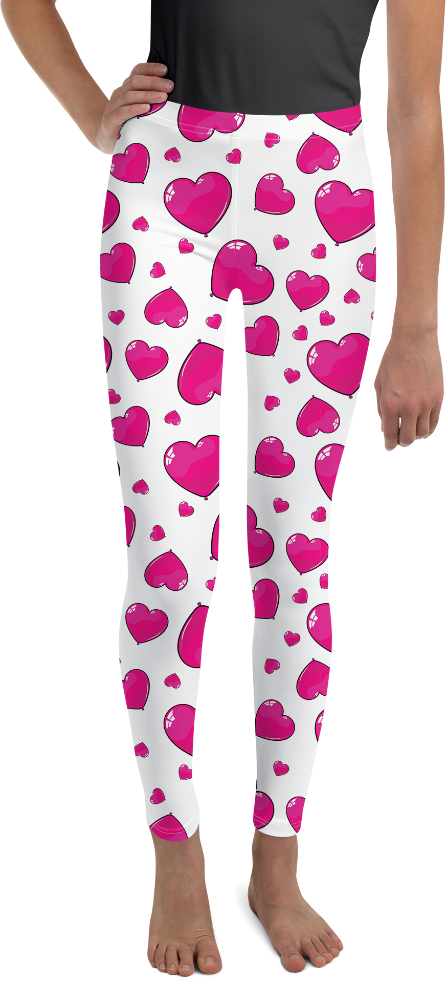 Pink Heart Shaped Balloons Youth Leggings - Gearbunch