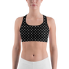 White Mini Hearts Black Sports Bra - Gearbunch