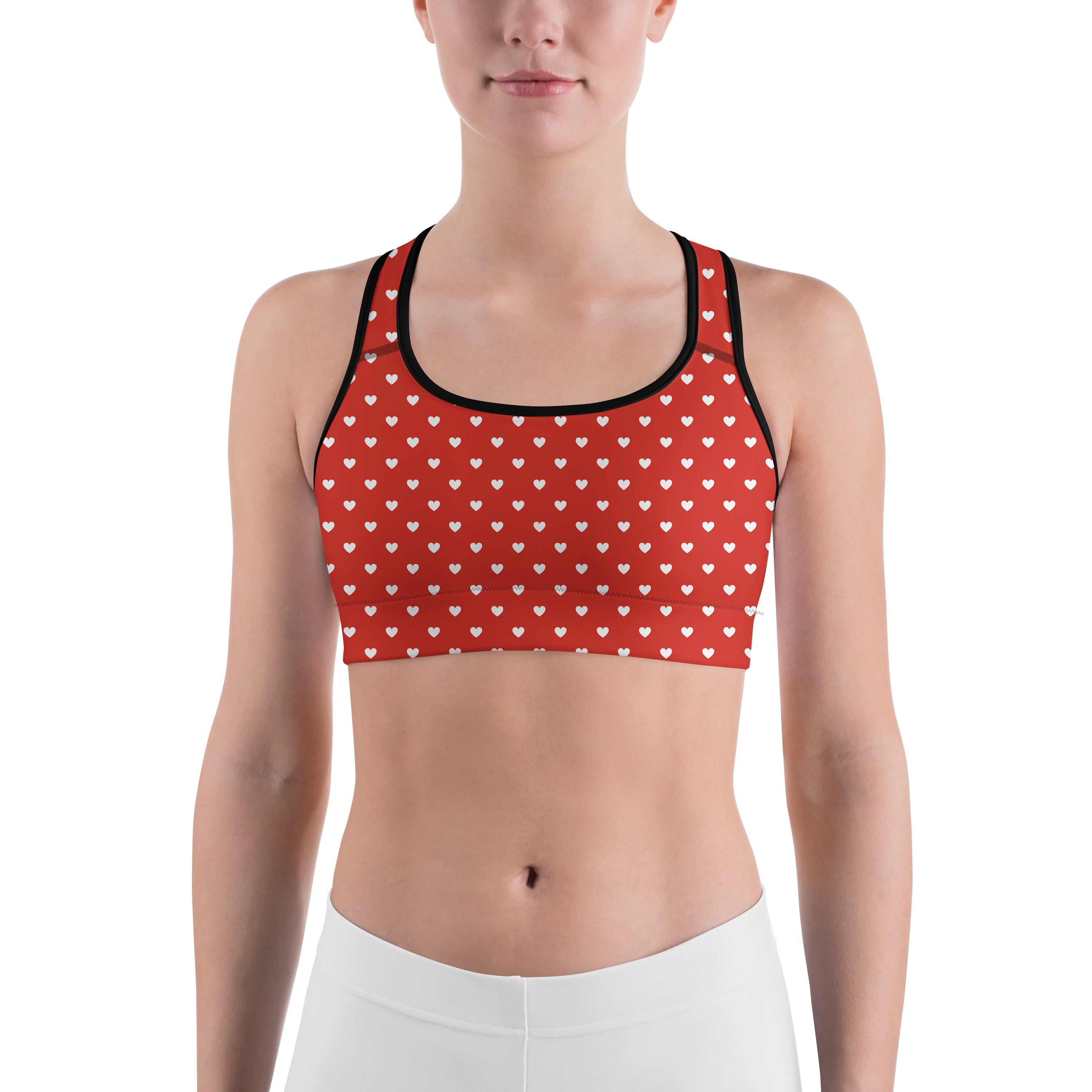 White Mini Hearts Red Sports Bra - Gearbunch