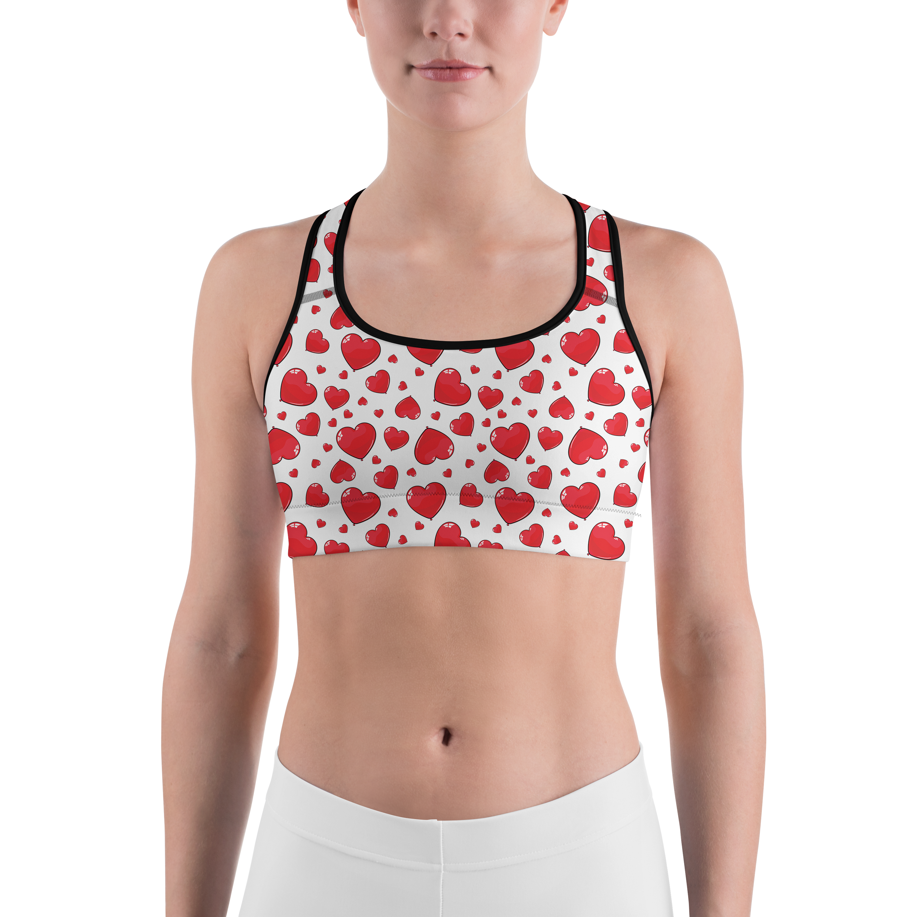 Red Heart Shaped Balloons Sports Bra - Gearbunch