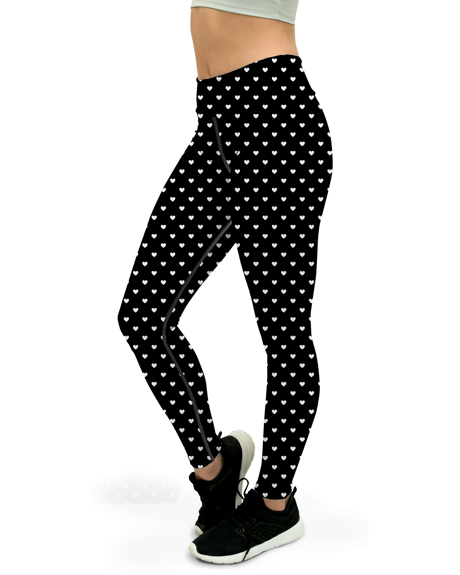 White Mini Hearts Black Yoga Pants - Gearbunch