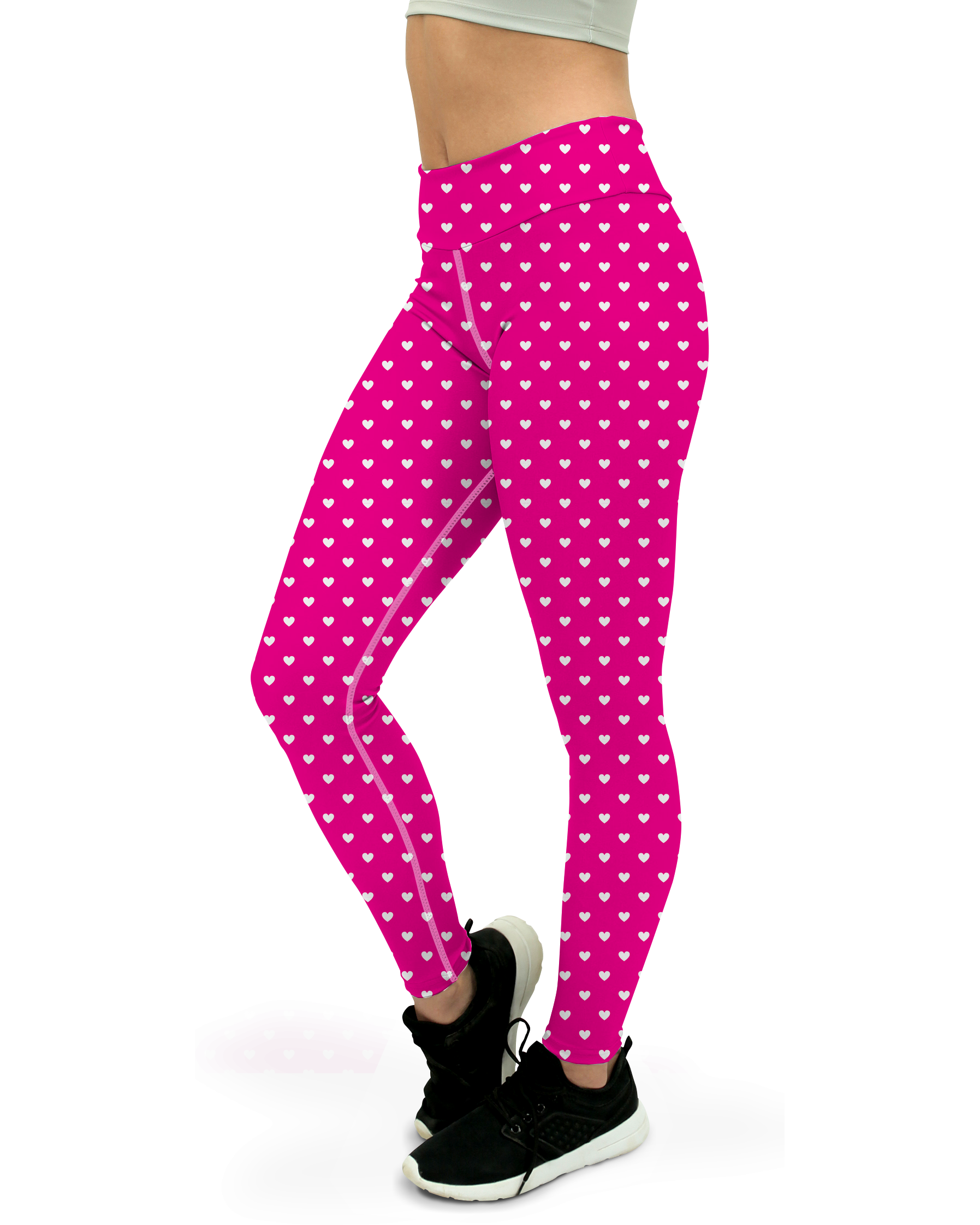 White Mini Hearts Pink Yoga Pants - Gearbunch