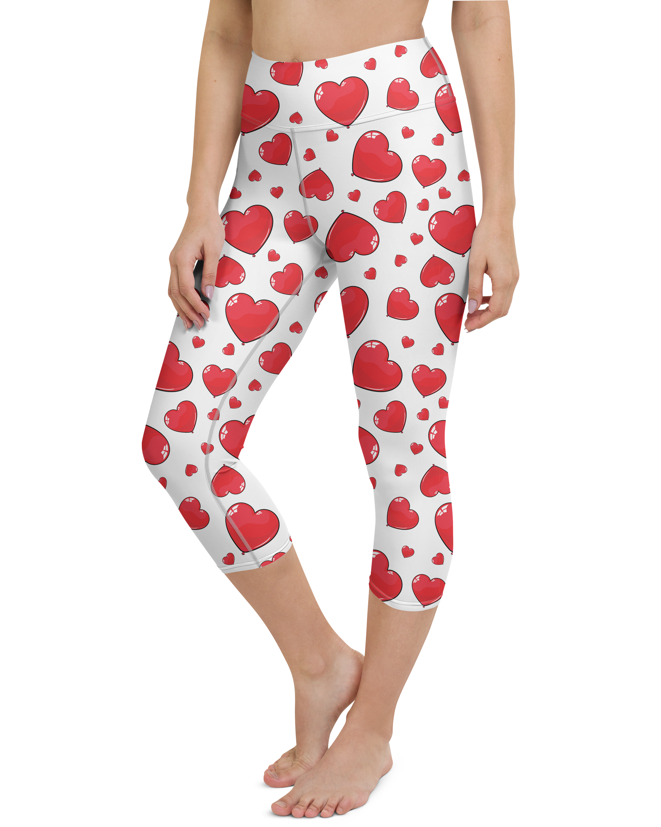 Red Heart Shaped Balloons Yoga Capris - Gearbunch