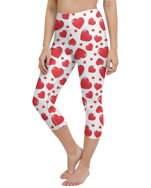 Red Heart Shaped Balloons Yoga Capris - Gearbunch