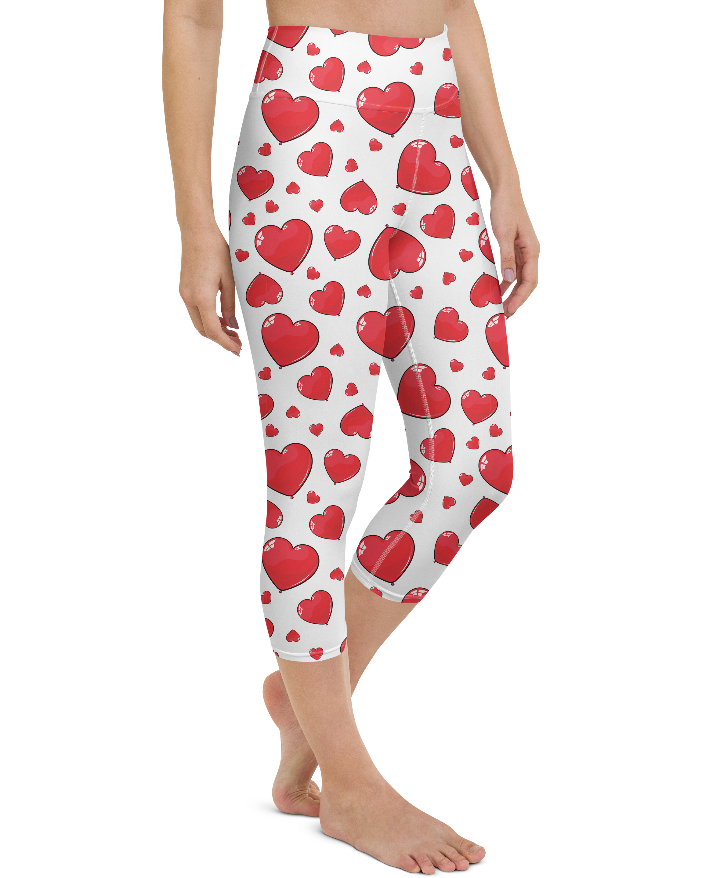 Red Heart Shaped Balloons Yoga Capris - Gearbunch