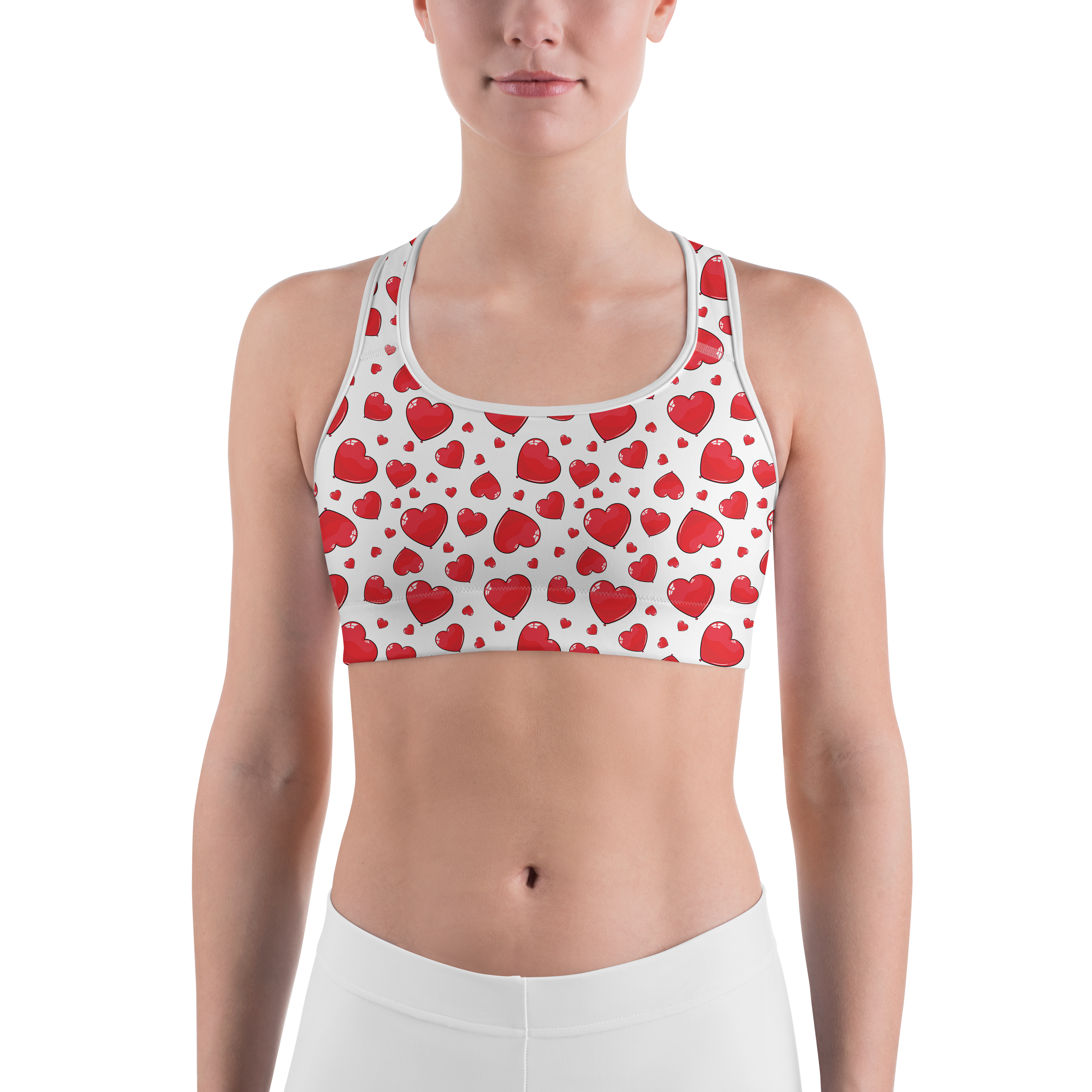 Red Heart Shaped Balloons Sports Bra - Gearbunch