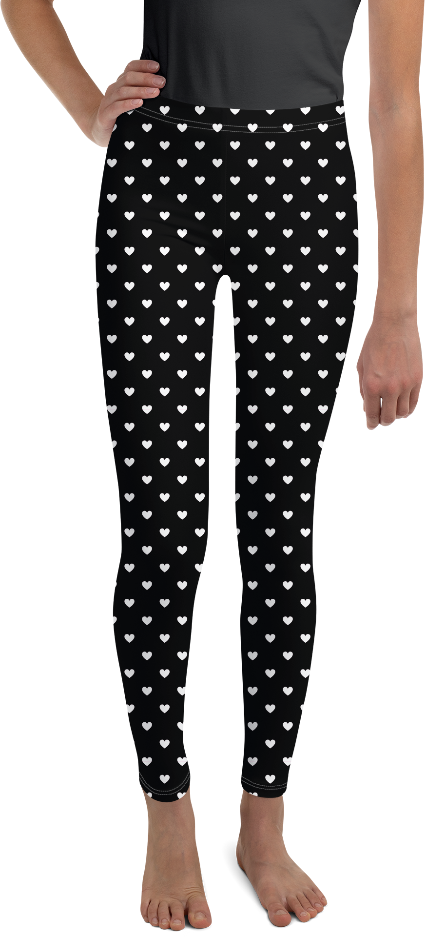 White Mini Hearts Black Youth Leggings - Gearbunch