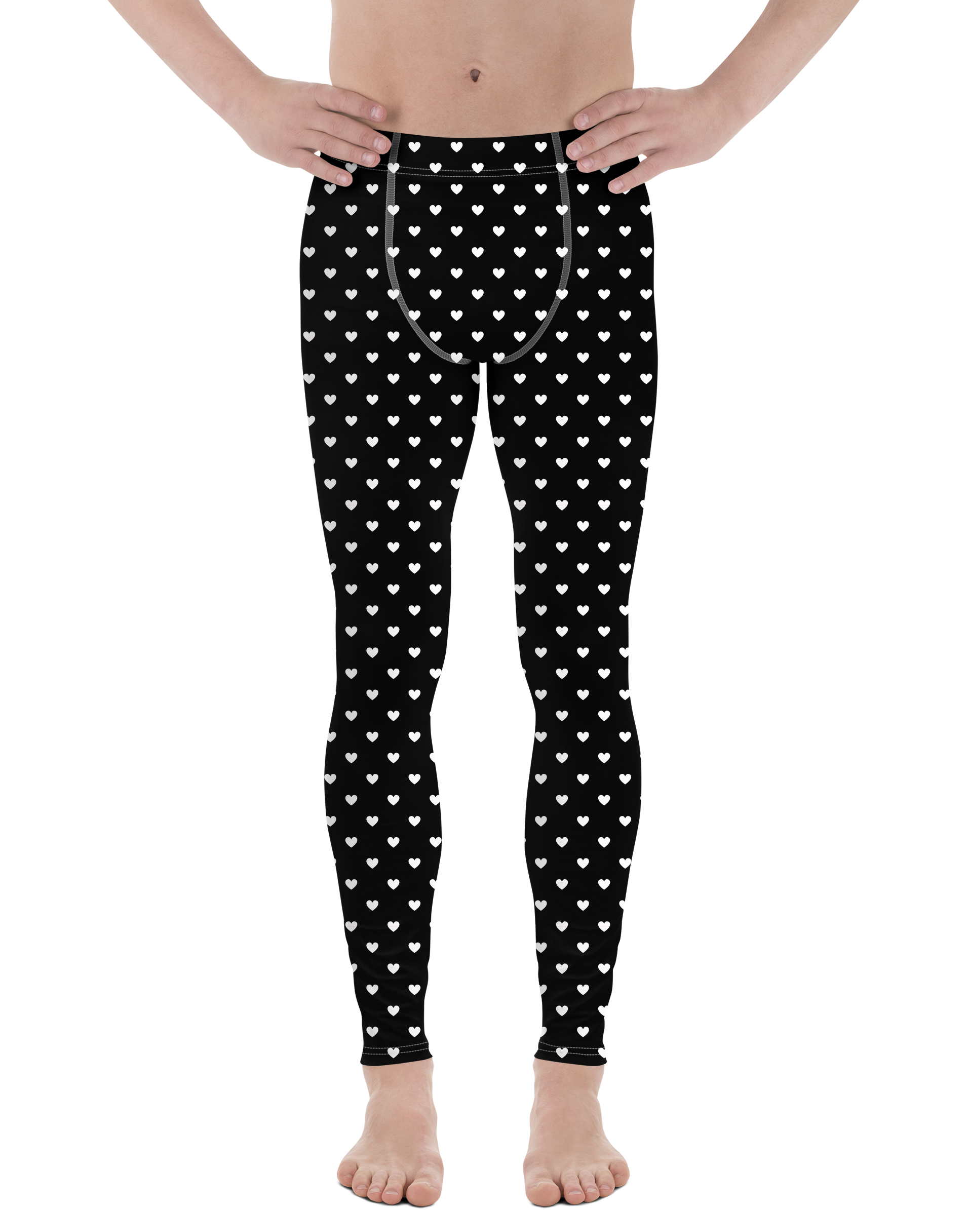 White Mini Hearts Black Meggings - Gearbunch - Men's Leggings