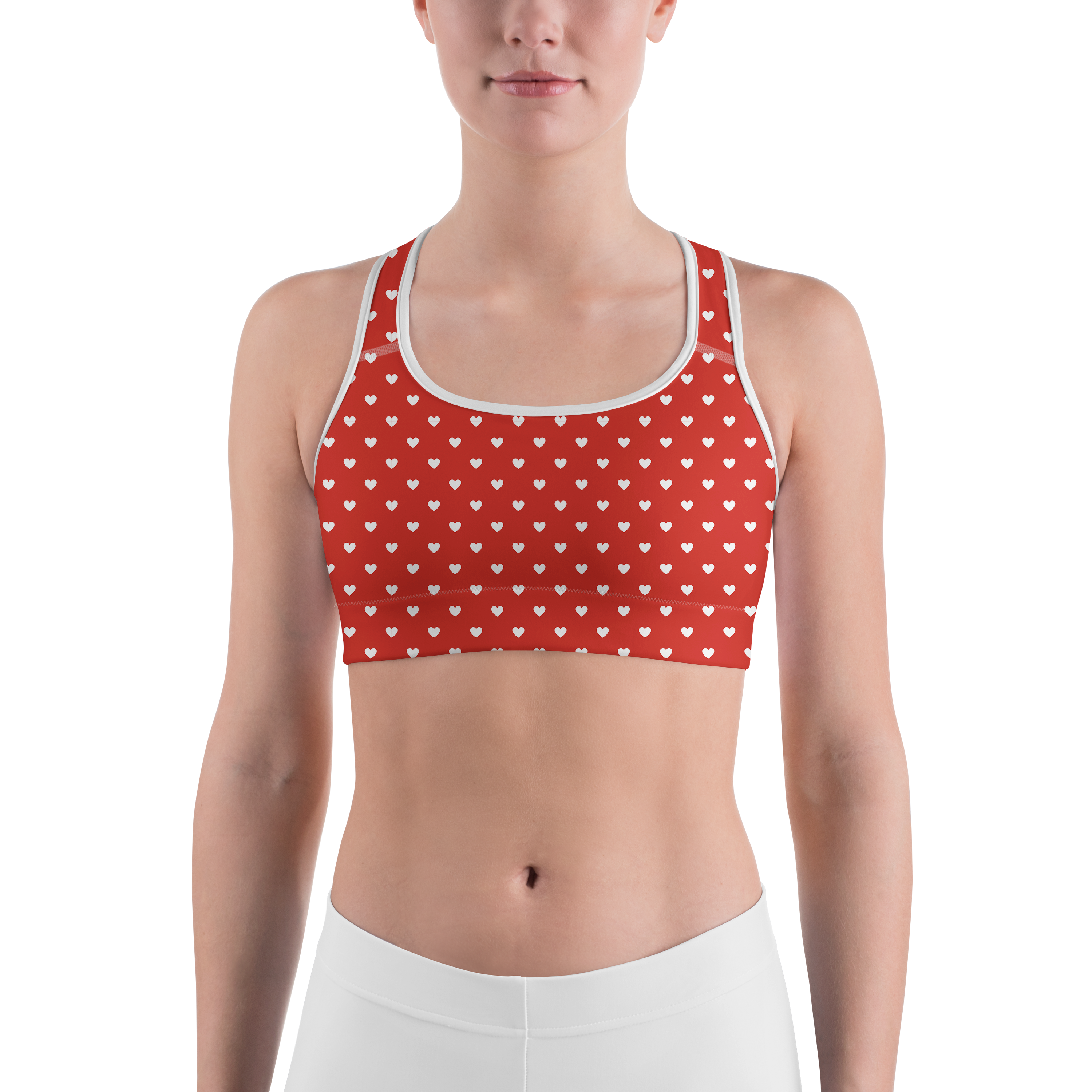 White Mini Hearts Red Sports Bra - Gearbunch