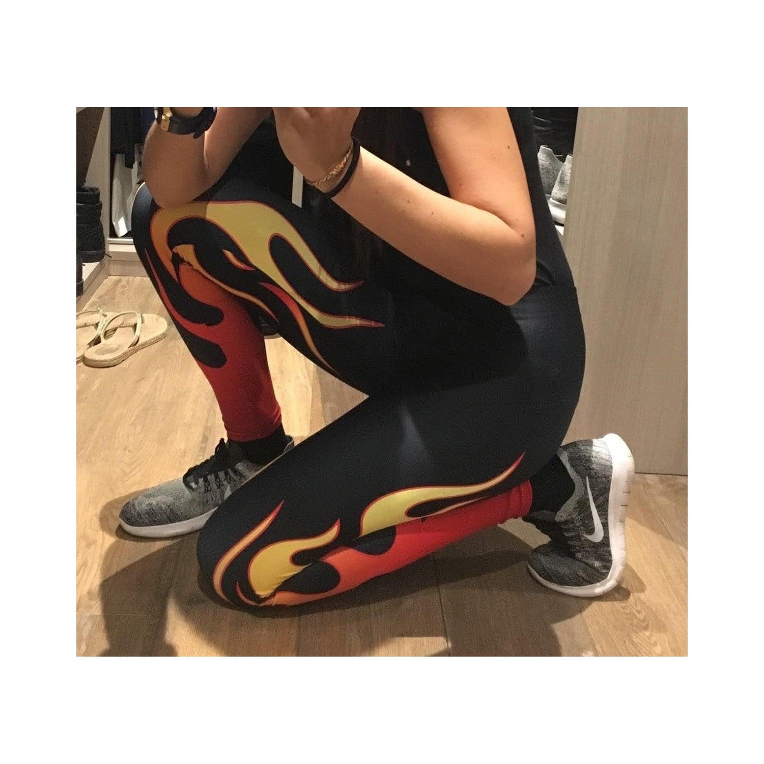 Womens Workout Yoga Flame Leggings Orange/Black/Yellow | Gearbunch.com