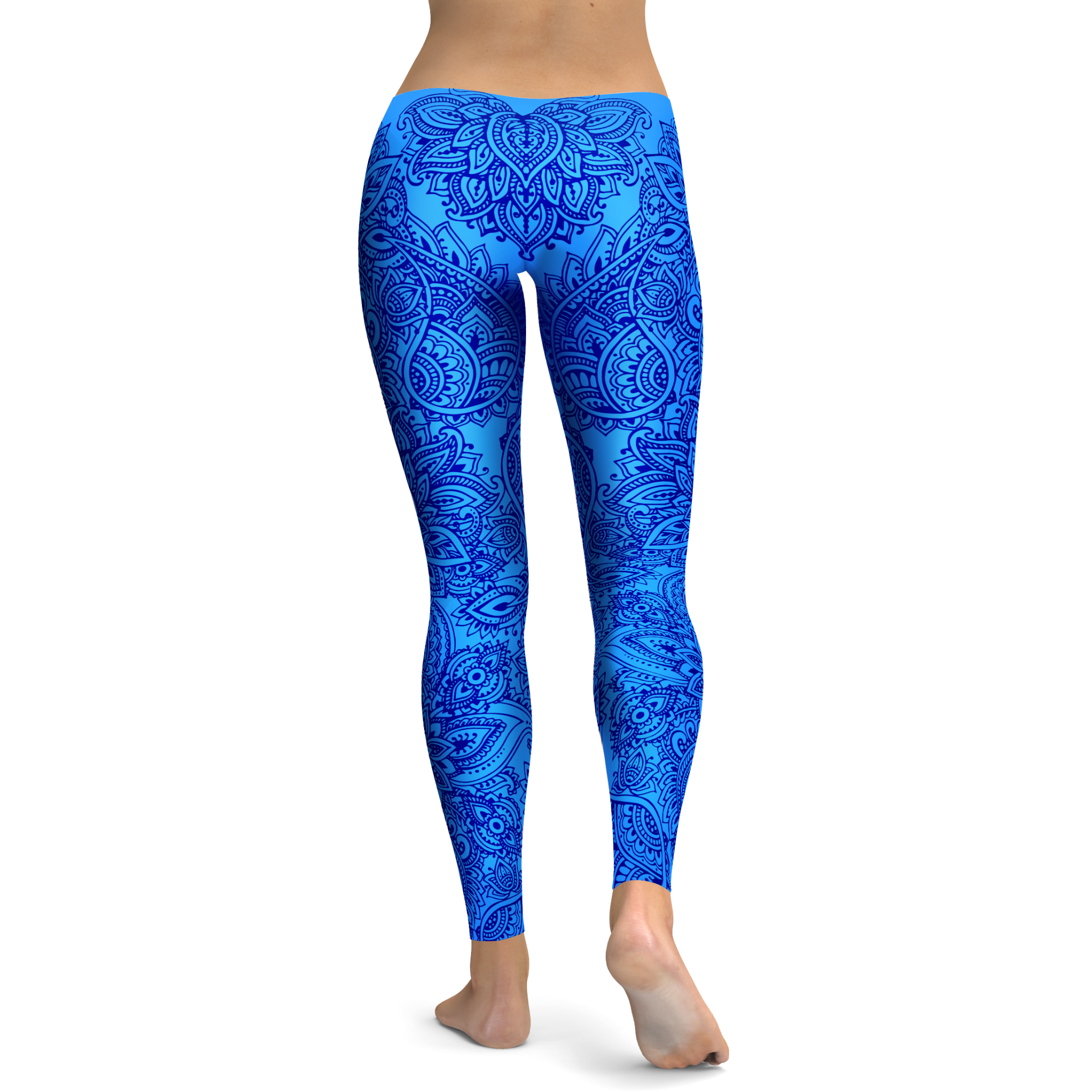 Womens Workout Yoga Blue and Navy Henna Tattoo Leggings | Gear Bunch