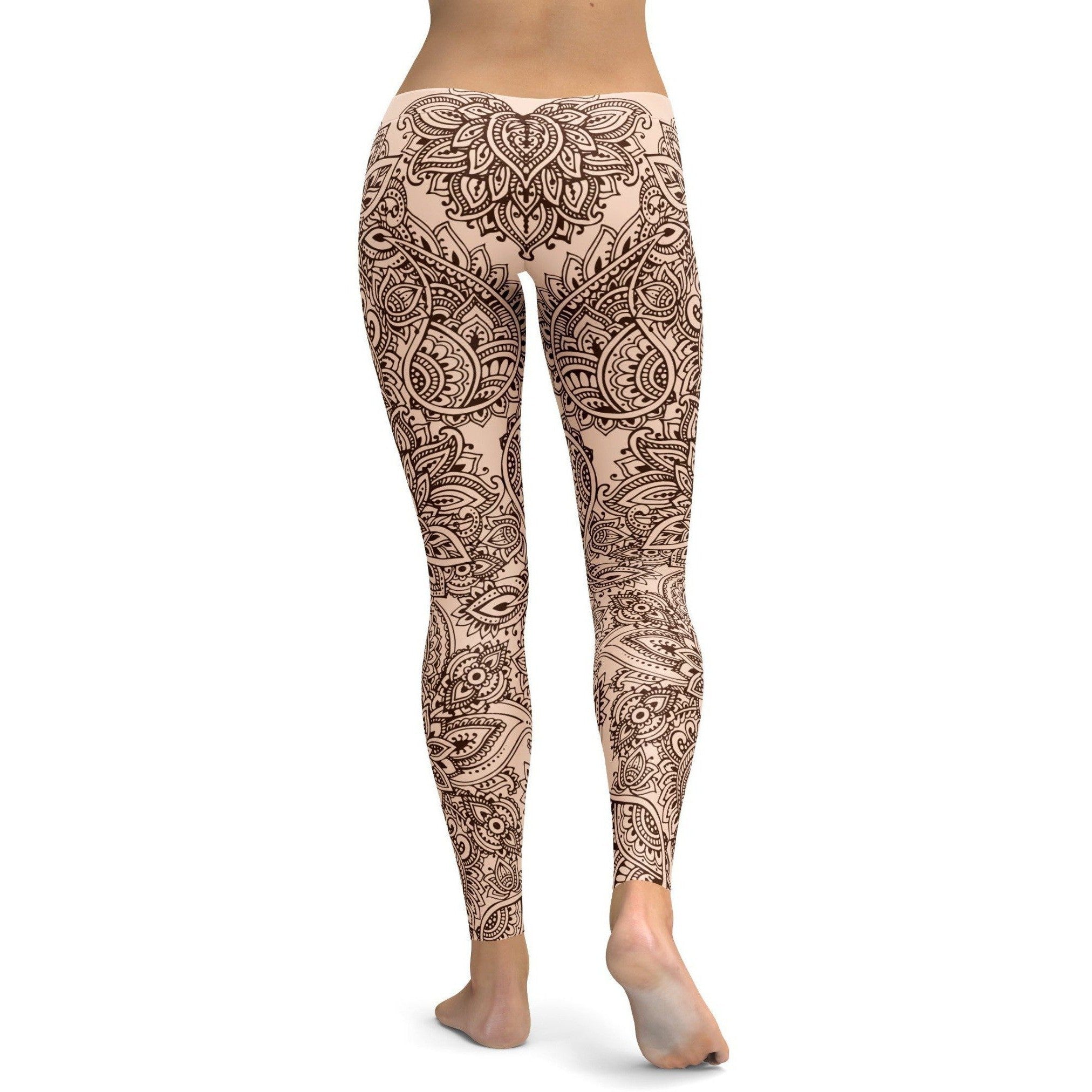 Womens Workout Yoga Henna Tattoo Leggings Brown/Black | Gearbunch.com
