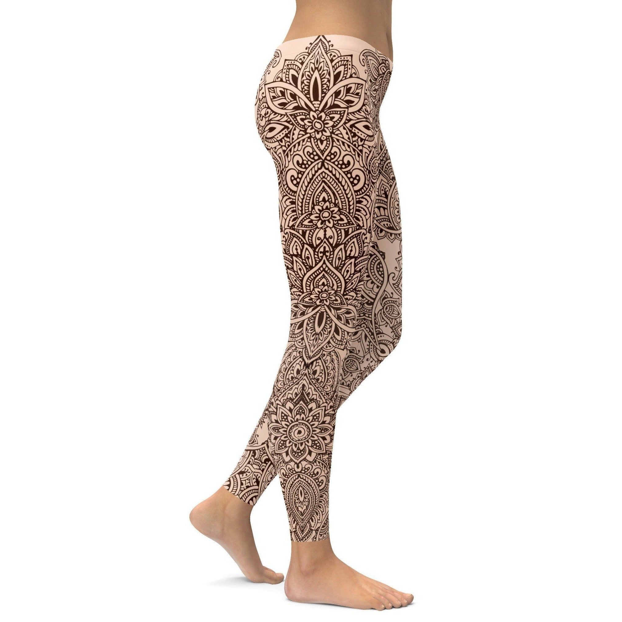 Womens Workout Yoga Henna Tattoo Leggings Brown/Black | Gearbunch.com
