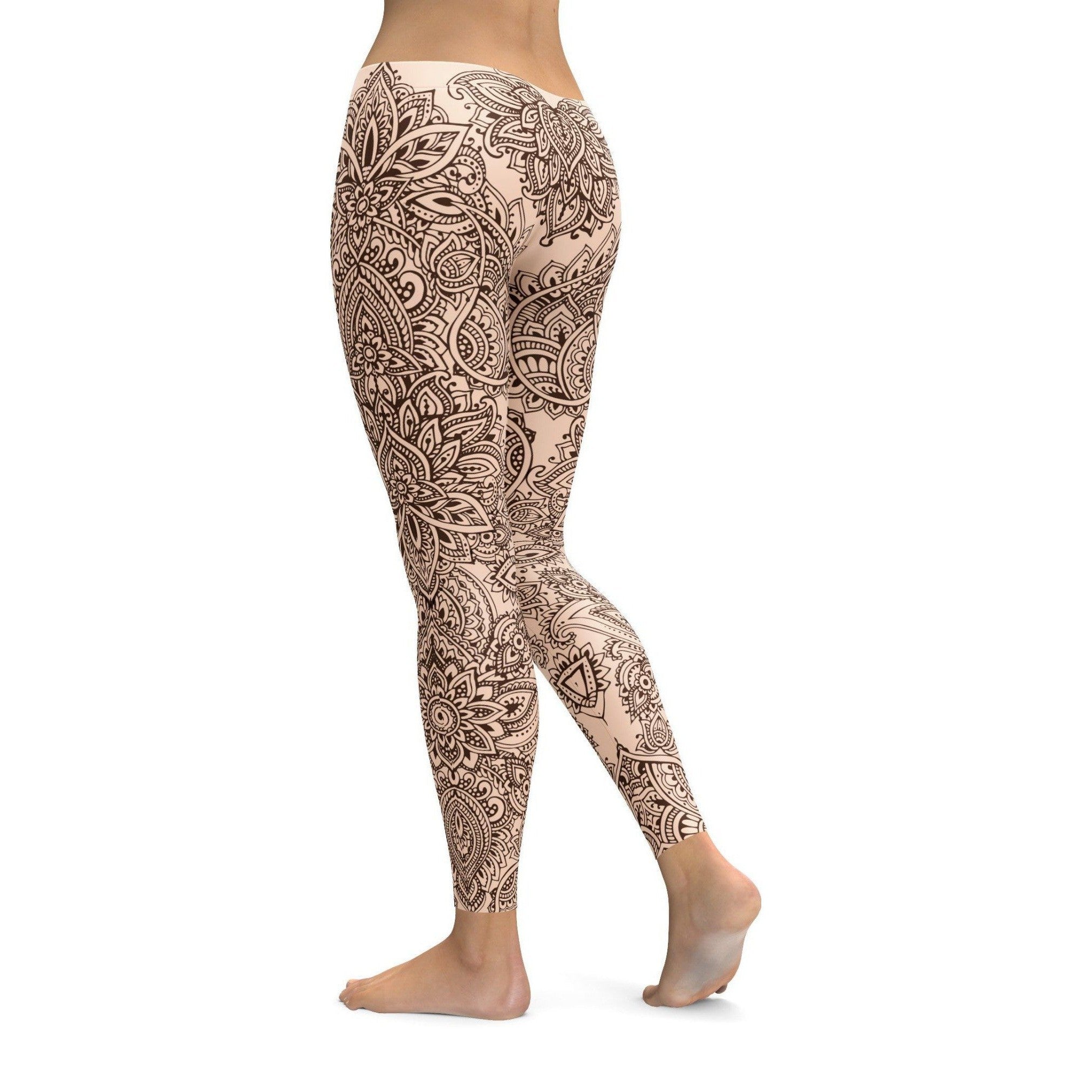 Womens Workout Yoga Henna Tattoo Leggings Brown/Black | Gearbunch.com