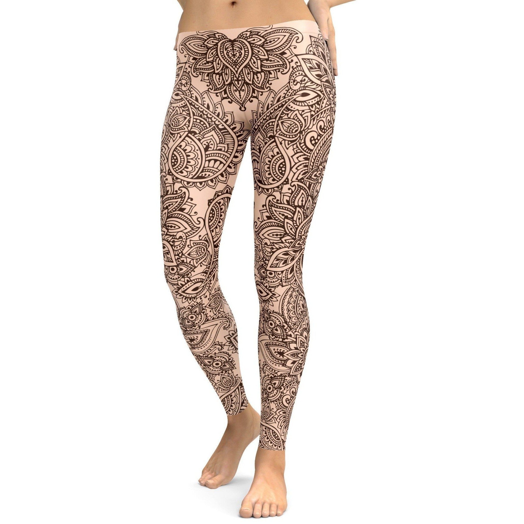 Womens Workout Yoga Henna Tattoo Leggings Brown/Black | Gearbunch.com