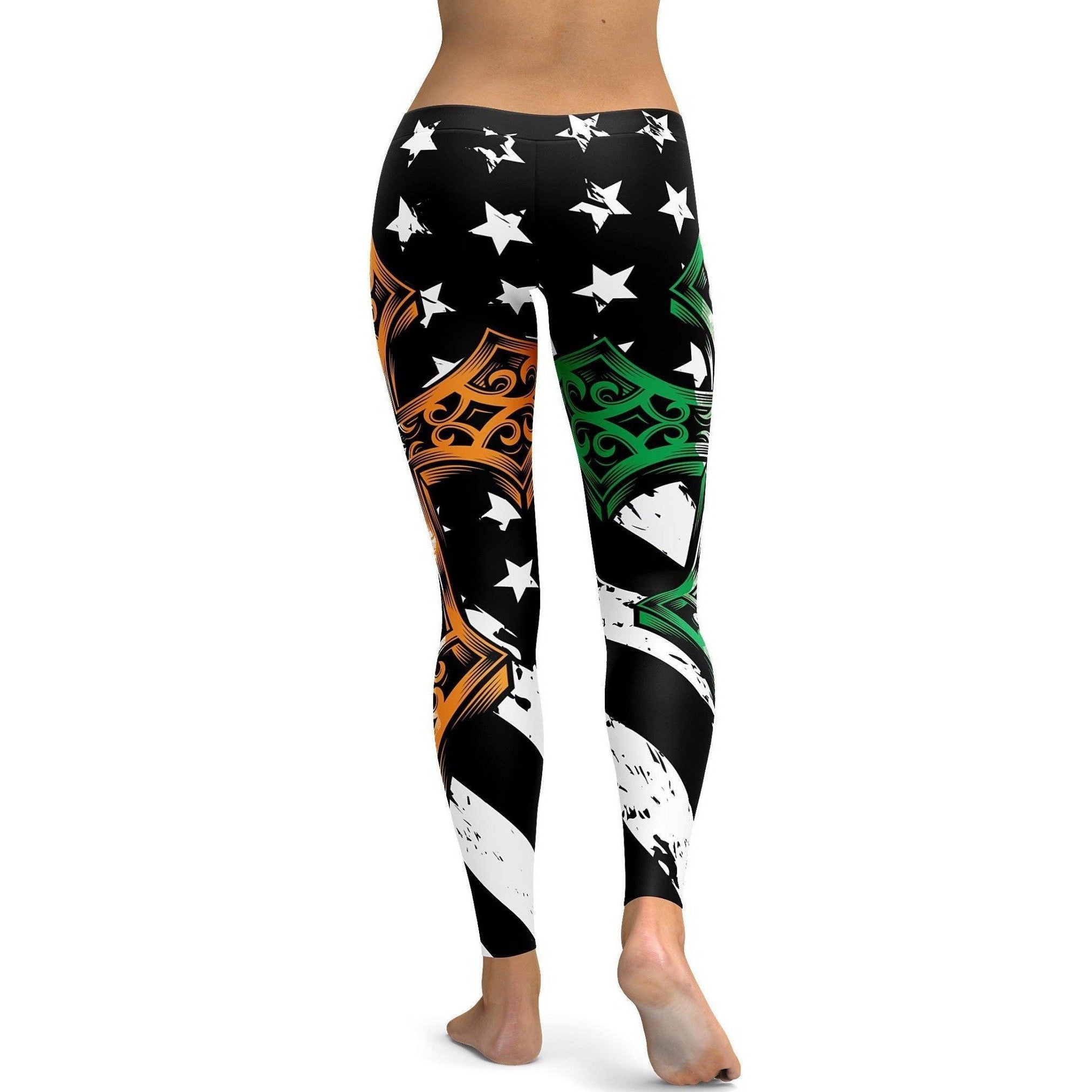 Womens Workout Yoga Irish Cross Leggings Black/Green/White | Geabunch.com